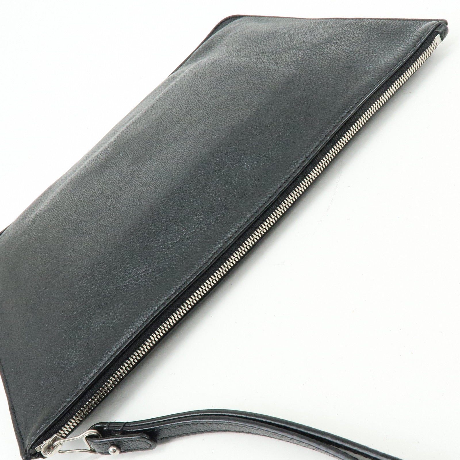 BALENCIAGA Leather Clutch Bag Flat Bag Black