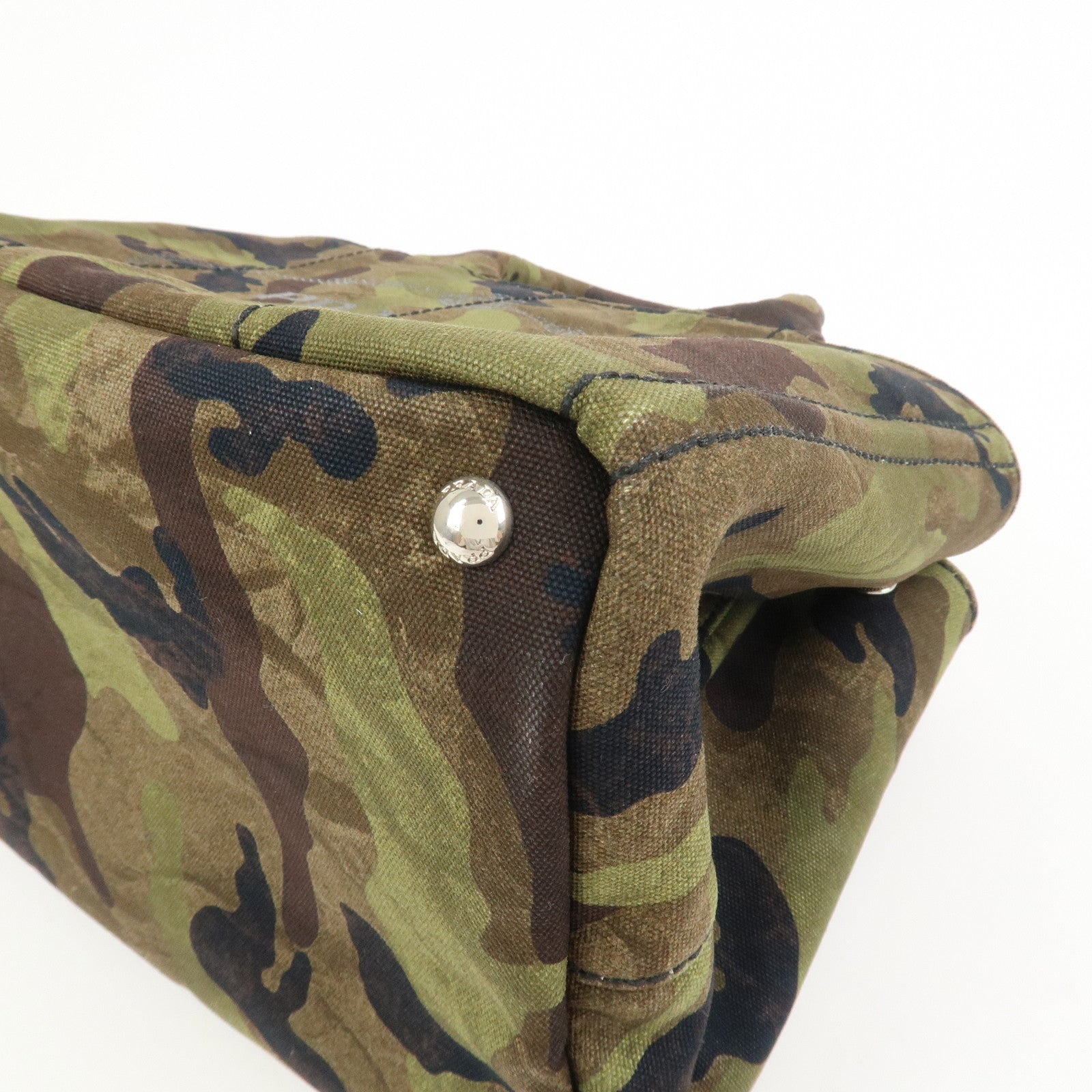 PRADA Canapa Canvas 2Way Hand Bag Shoulder Bag Khaki B2642B