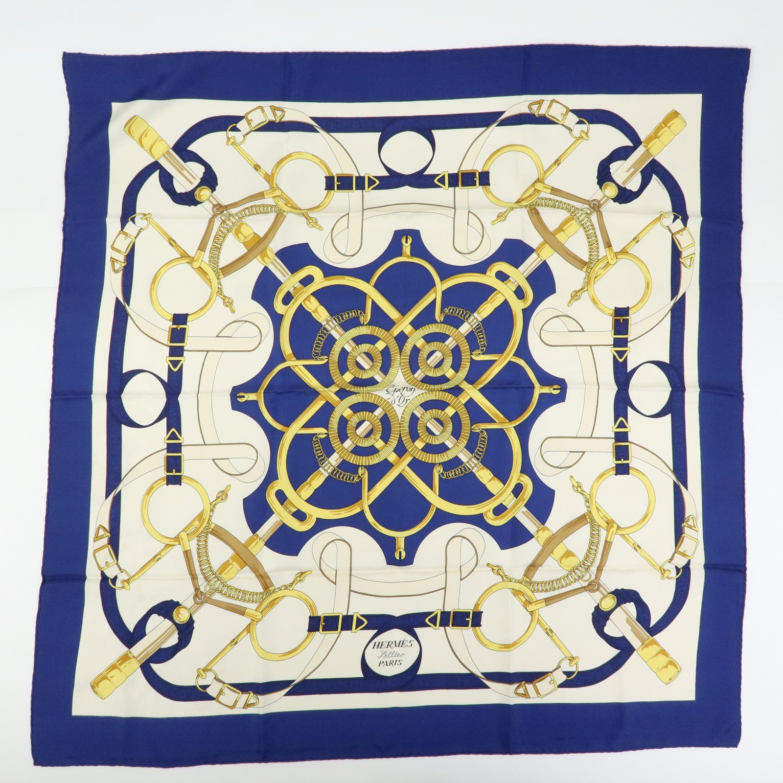 HERMES Carre 90 Set of 2 Silk 100% Scarf Light Pink Navy White