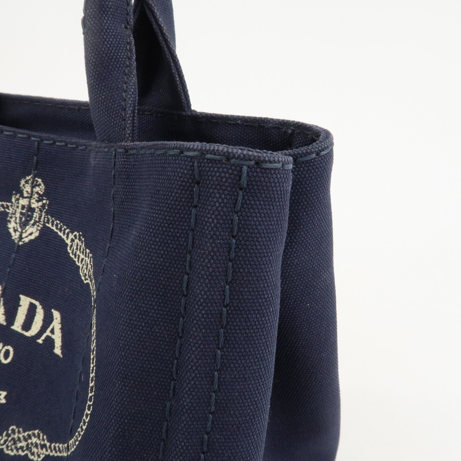 PRADA Logo Canapa Mini Canvas 2Way Bag Hand Bag Navy 1BG439