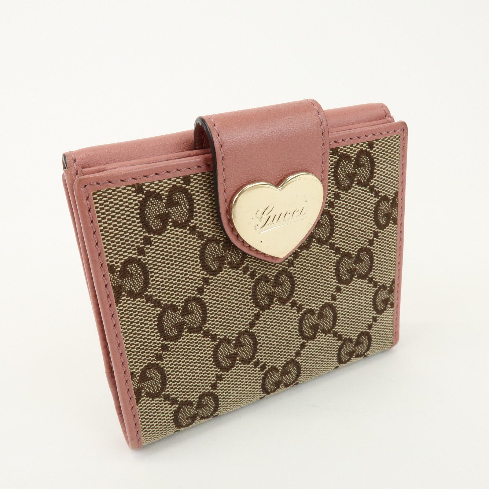 GUCCI Lovely Heart GG Monogram Canvas Leather Compact Wallet 203548
