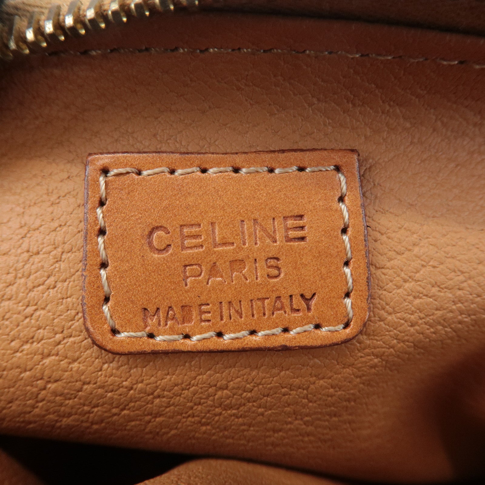 CELINE Macadam PVC Leather Canvas Pouch Brown Gold Hardware