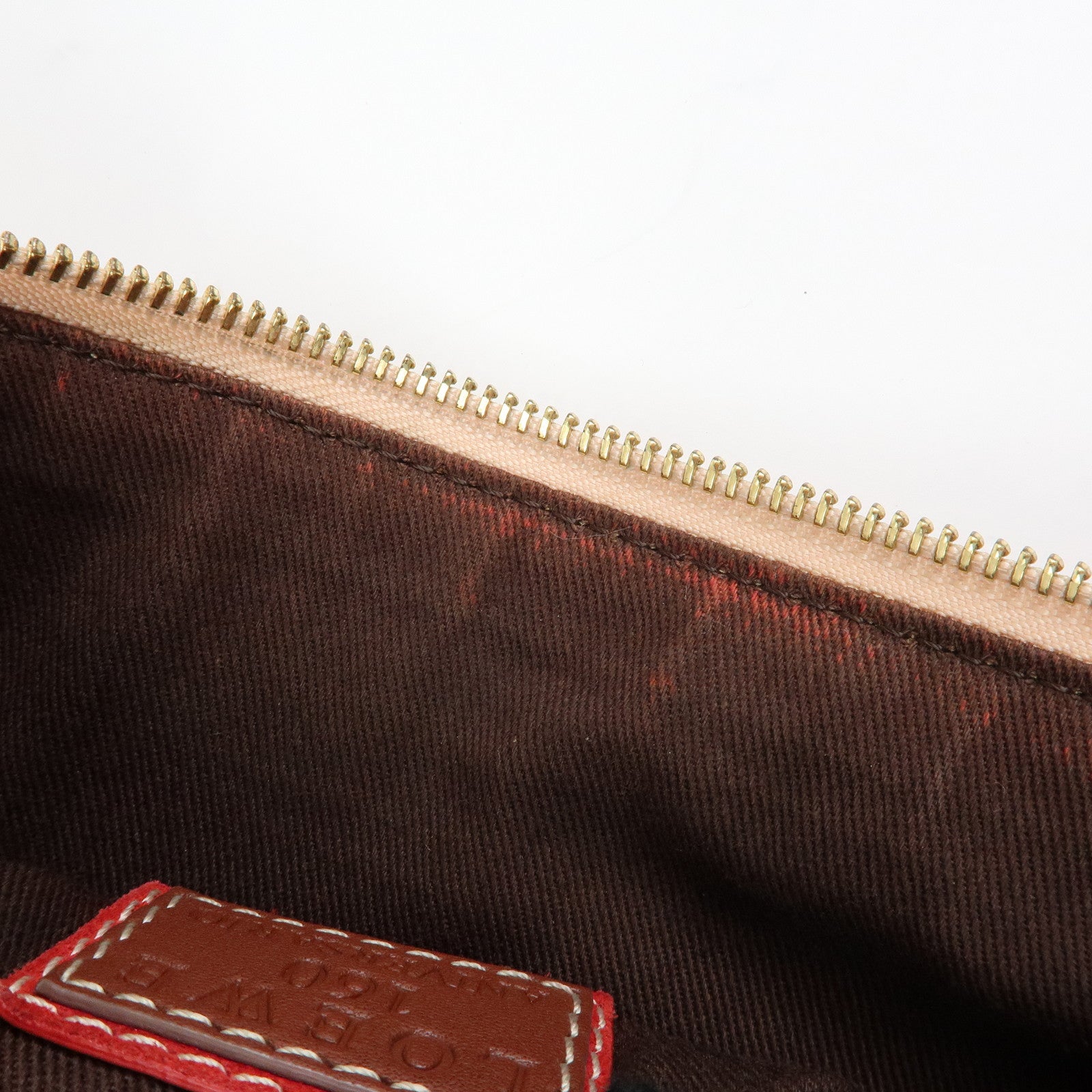 LOEWE Canvas Leather Suede Shoulder Bag Hand Bag Beige Red