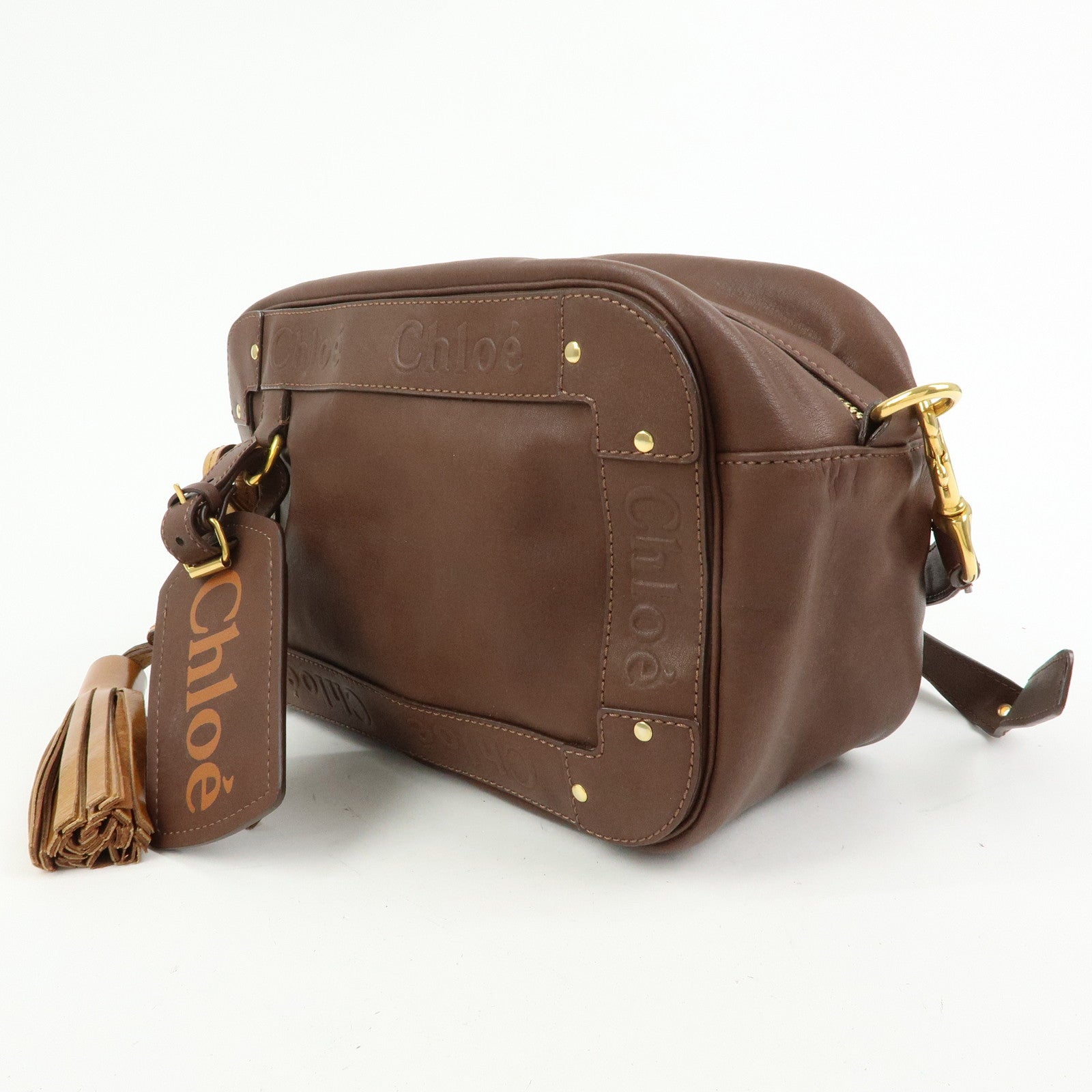 Chloe Eden Leather Shoulder Bag Crossbody Bag Tassel Dark Brown