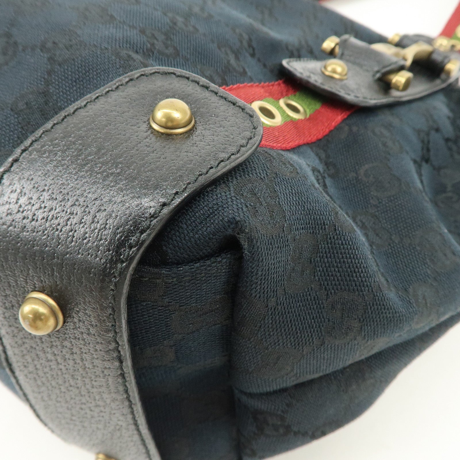 GUCCI Horsebit GG Canvas Leather Tote Bag Hand Bag Black 144186