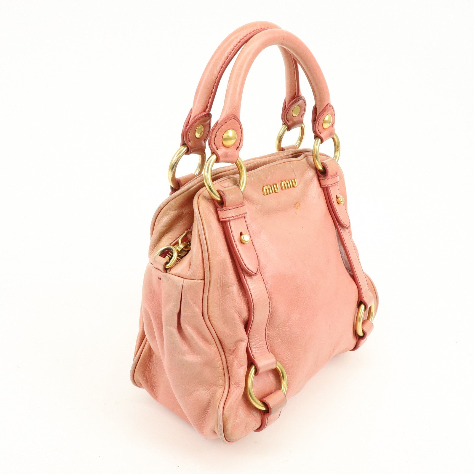 MIU MIU Leather 2Way Bag Hand Bag Shoulder Bag Pink