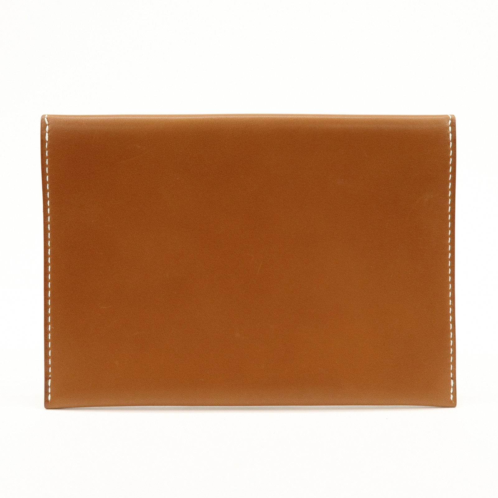 Hermes Enveloppe Box Calf Leather Card Case A Stamped Tan Brown