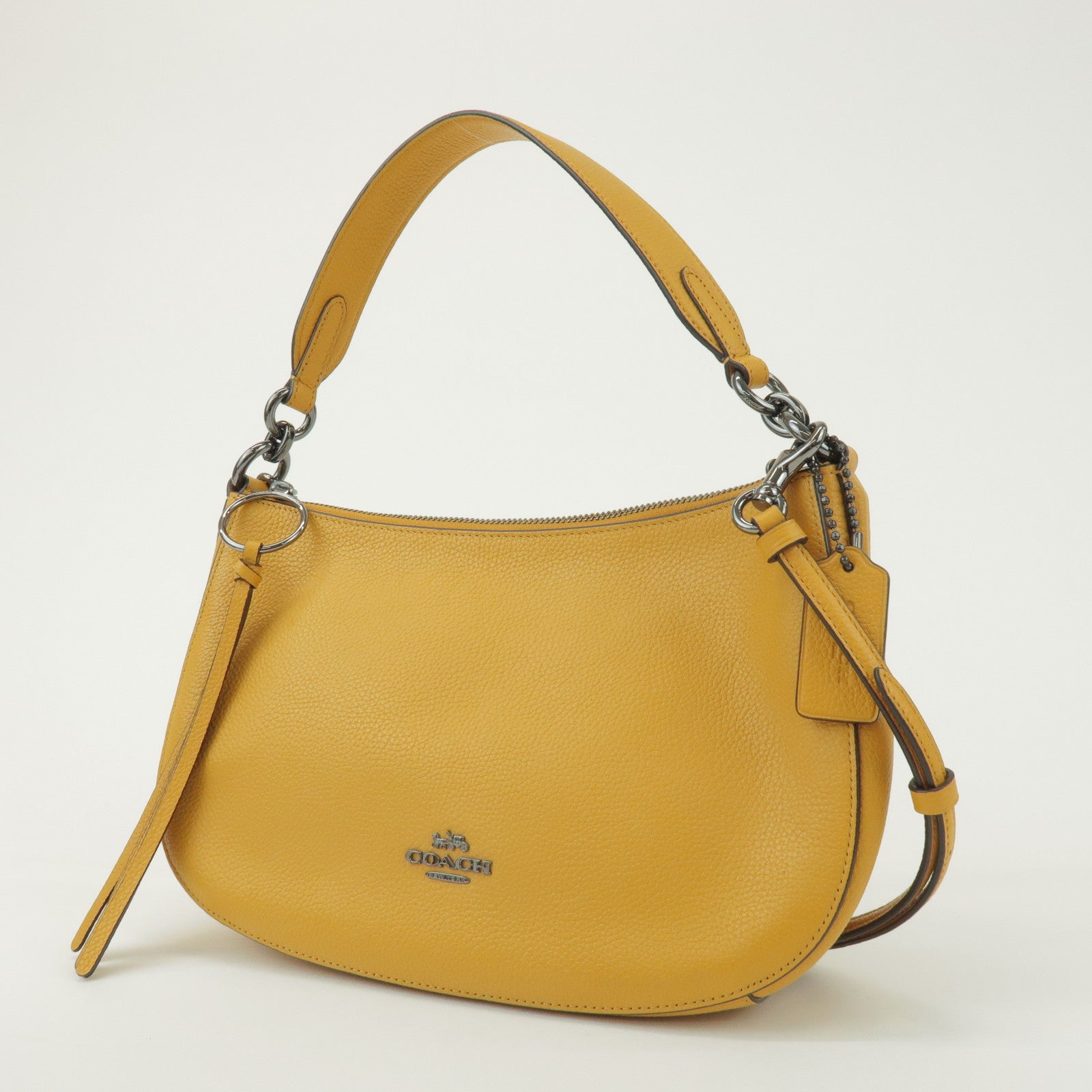 COACH Logo Leather 2Way Bag Shoulder Bag Hand Bag Yellow