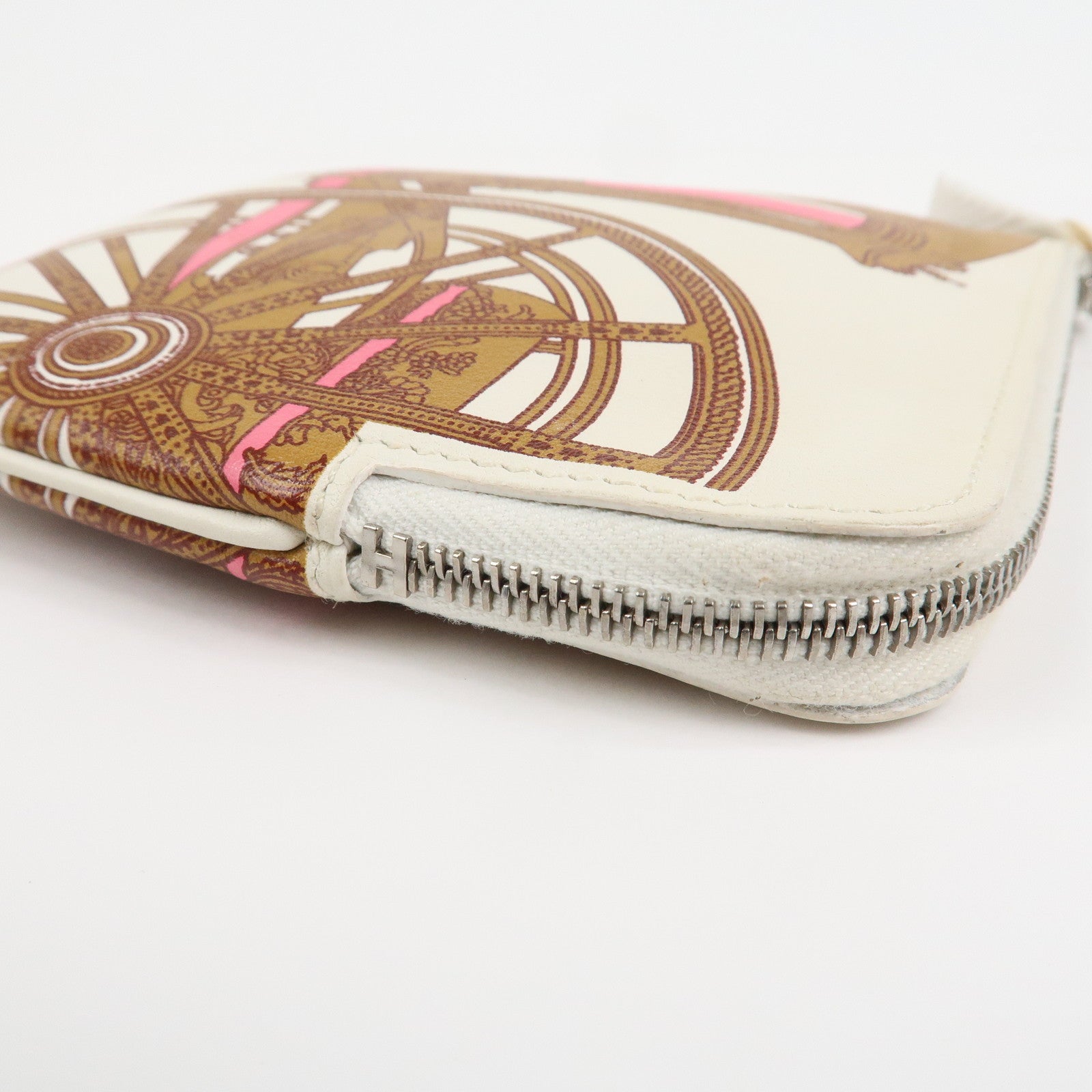 HERMES Carre Calf Skin Pocket Pouch BALADE EN BERLINE Ivory Brown