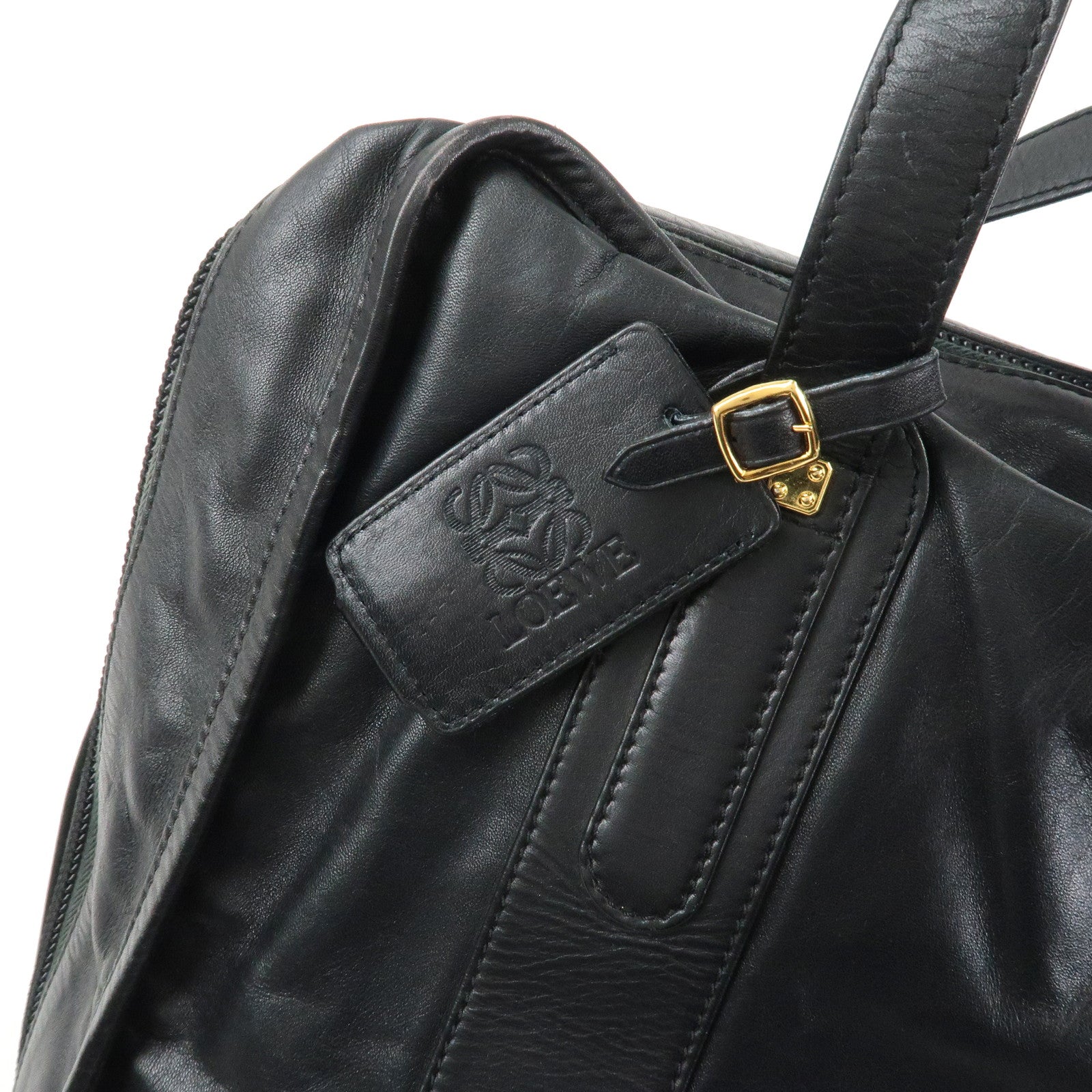 LOEWE Anagram Leather Boston Bag Hand Bag Travel Bag Black