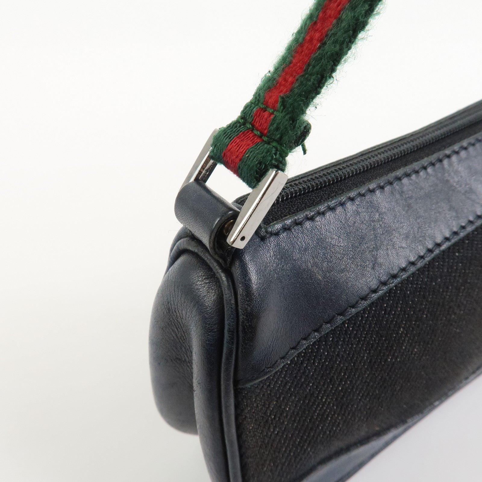 GUCCI Sherry Canvas Leather Accessory Pouch Hand Bag Navy 92820