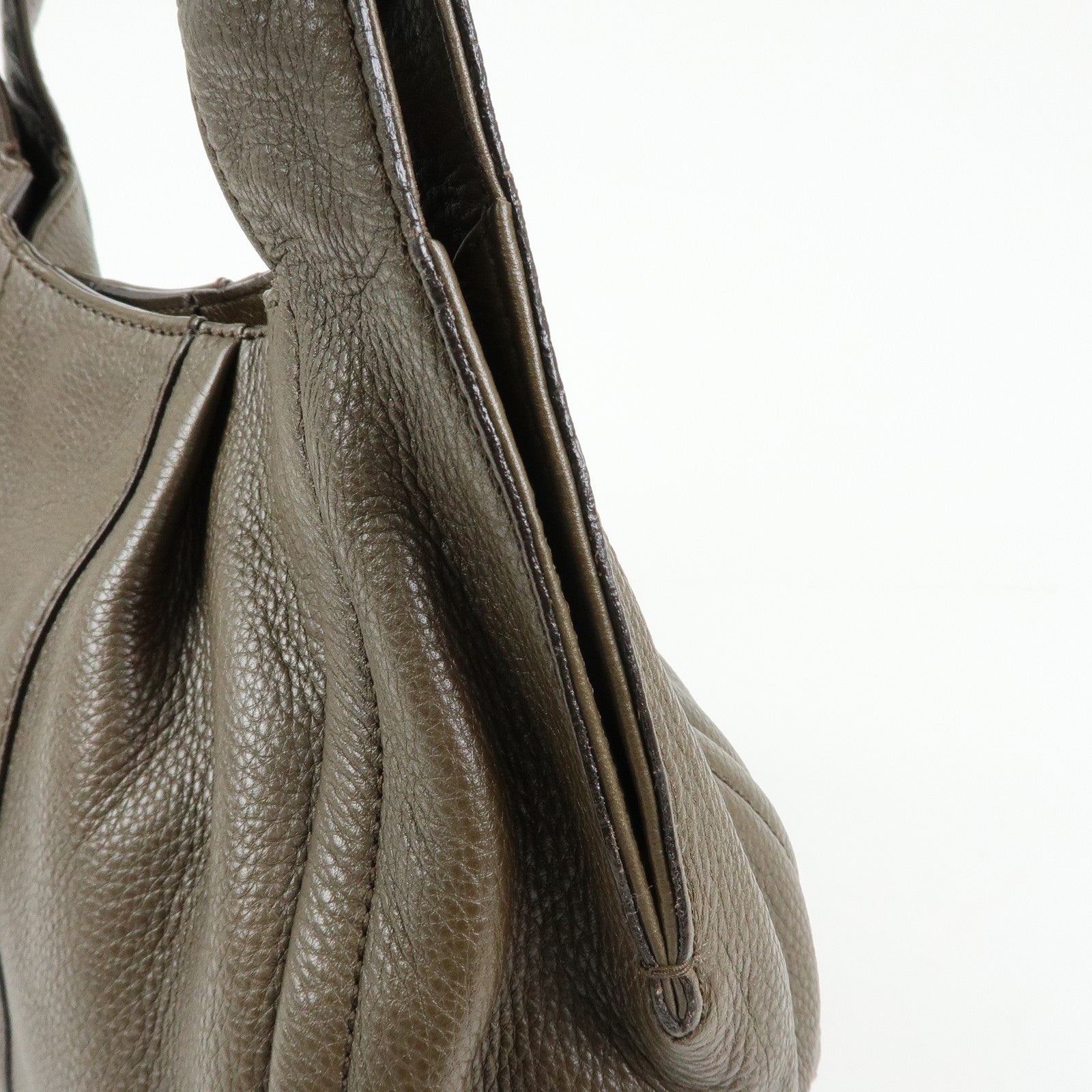 Ferragamo Gancini Calf Leather Hand Bag Shoulder Bag Khaki