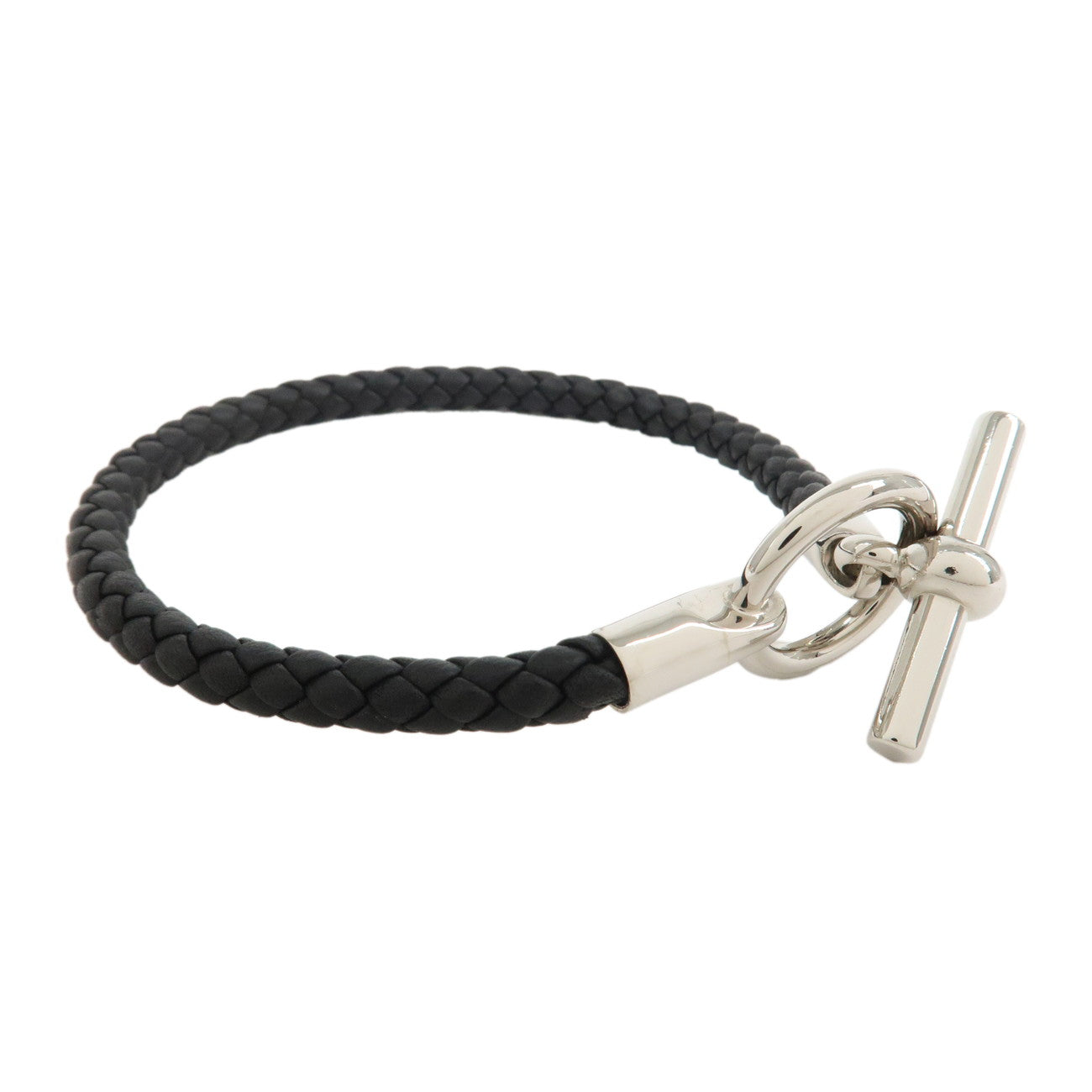HERMES Glenan H Tresse en Veau Swift Leather Bracelet Black