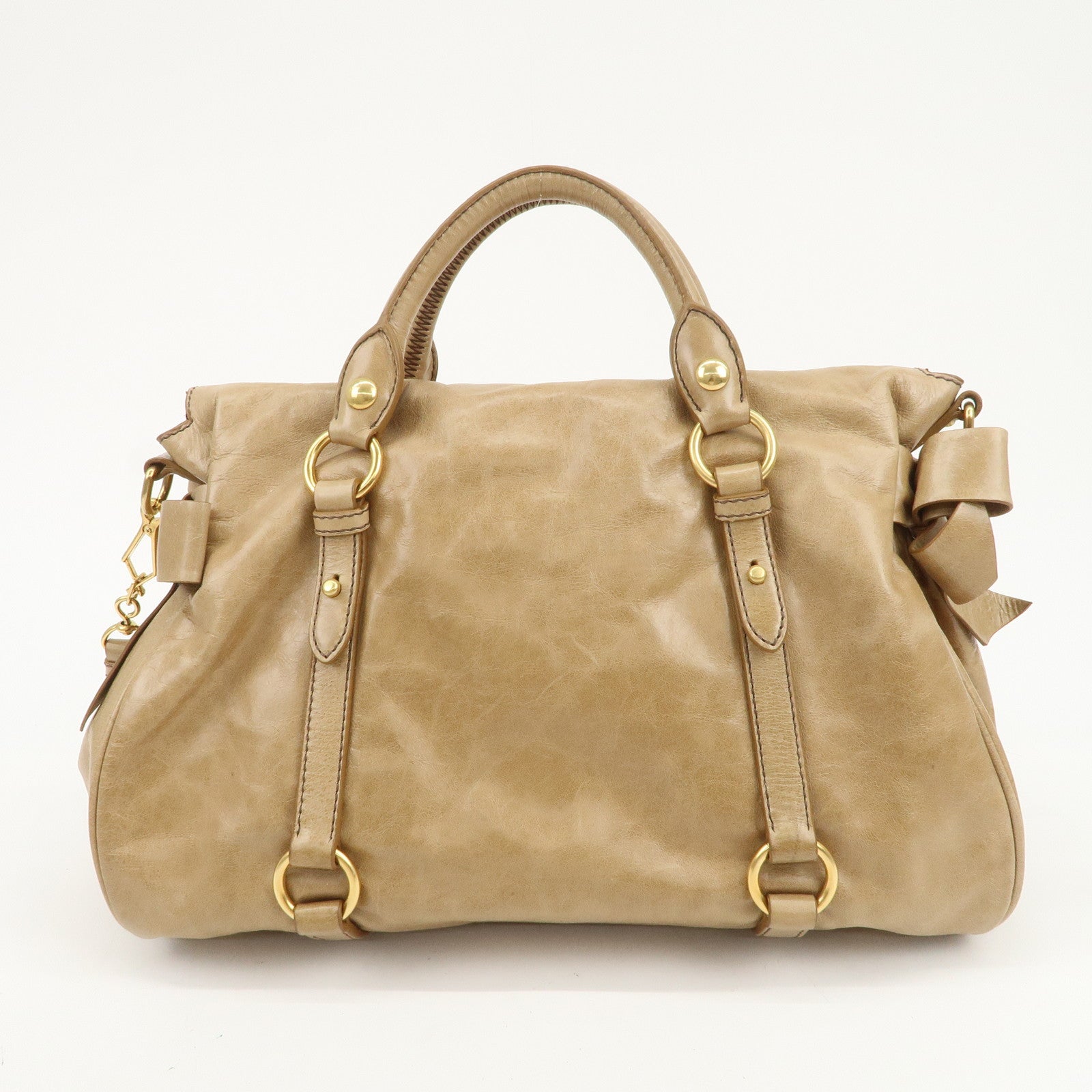 MIU MIU Leather Ribbon 2Way Bag Hand Bag Shoulder Bag Beige RT0365