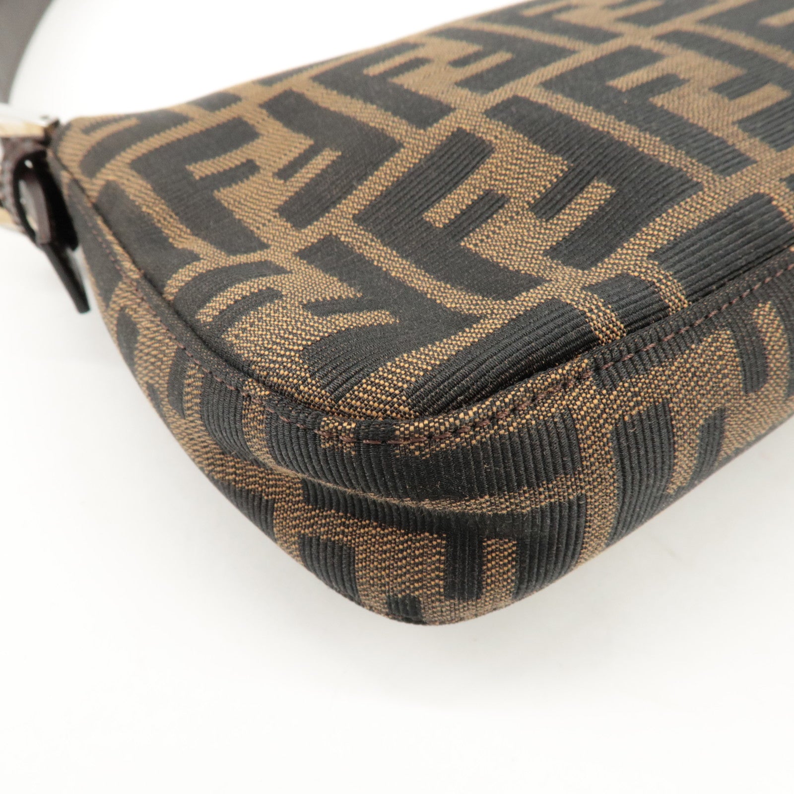 FENDI Mamma Baguette Zucca Canvas Shoulder Bag Black Brown 26421 Used