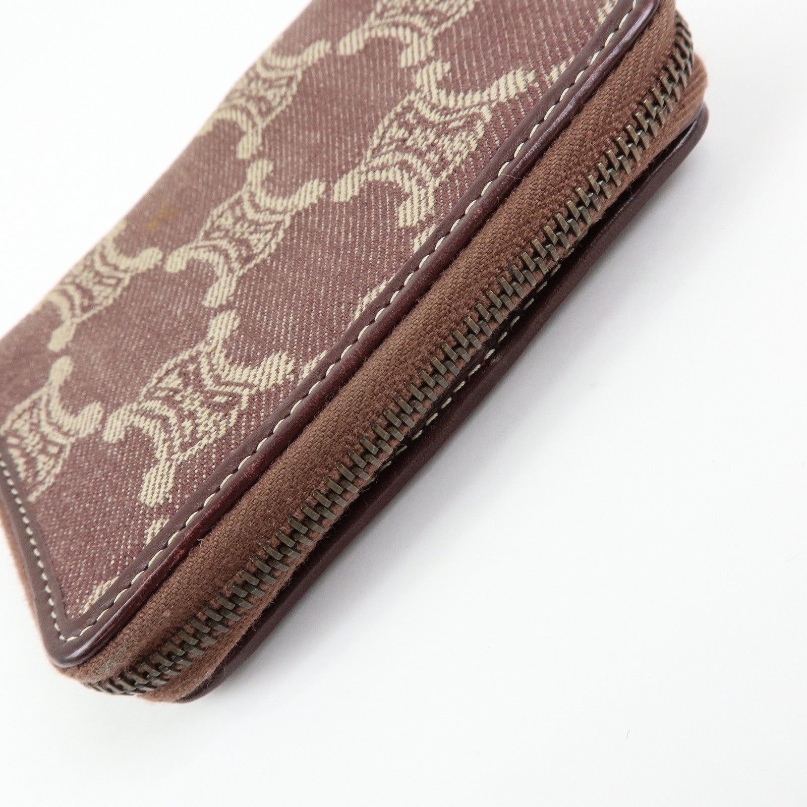 CELINE Macadam Denim Leather Bi-fold Compact Wallet Bordeaux