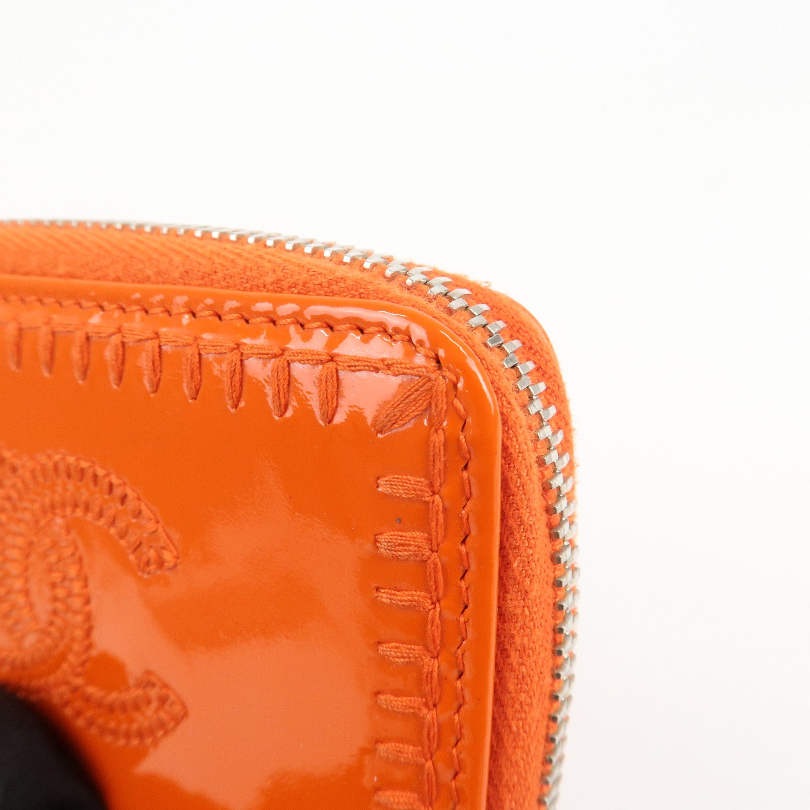 CHANEL COCO Mark Enamel Leather Round Zippy Coin Case Orange A68890 Used