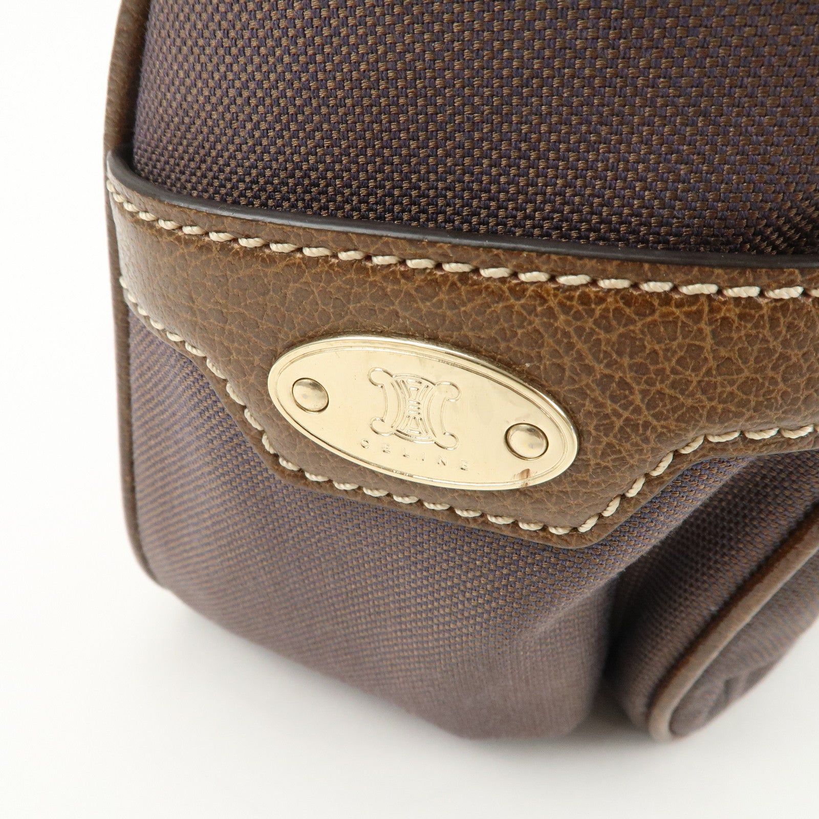 CELINE Macadam Engraved Canvas Leather Boogie Bag Hand Bag Brown Used