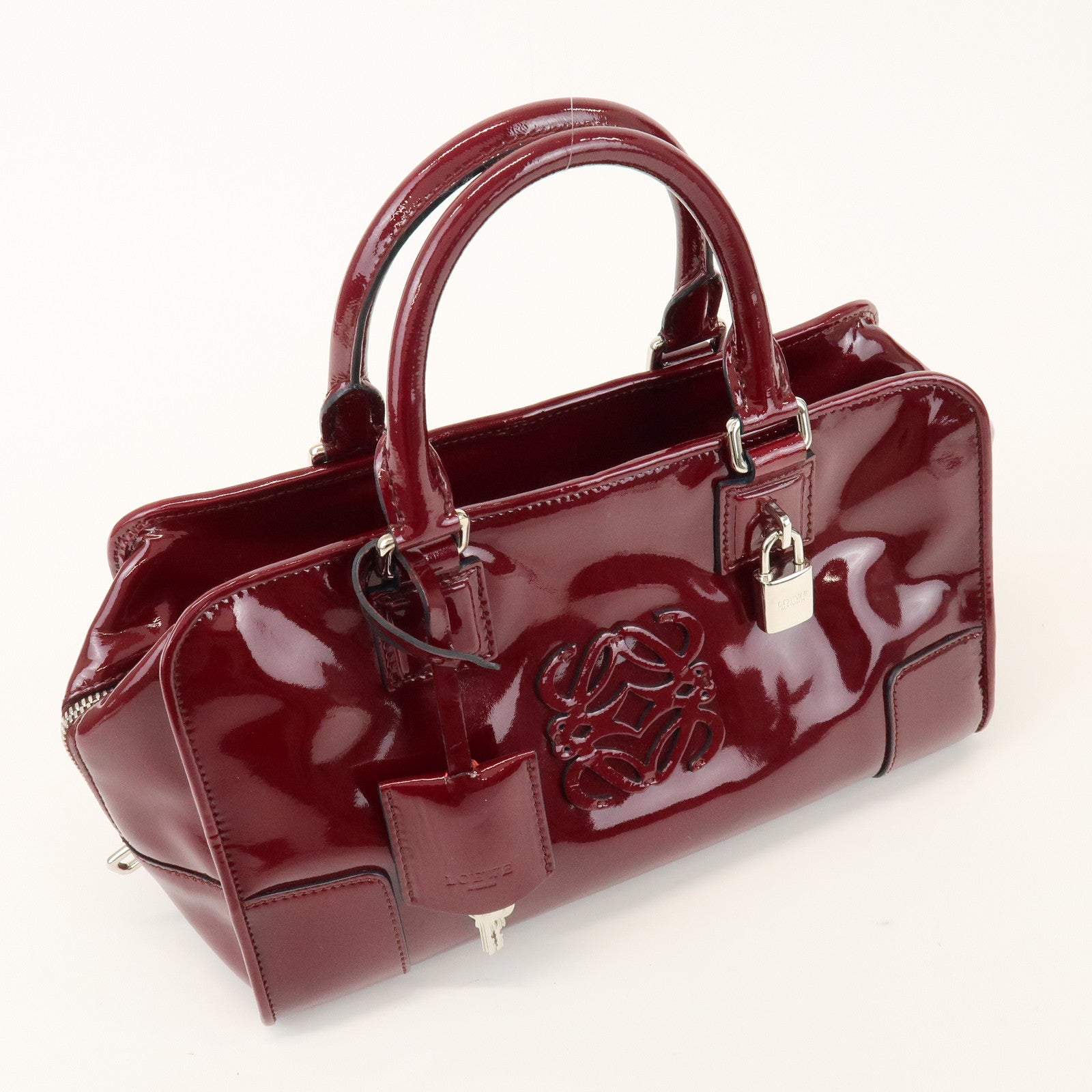 LOEWE Anagram Amazona 32 Patent Leather Hand Bag Burgundy