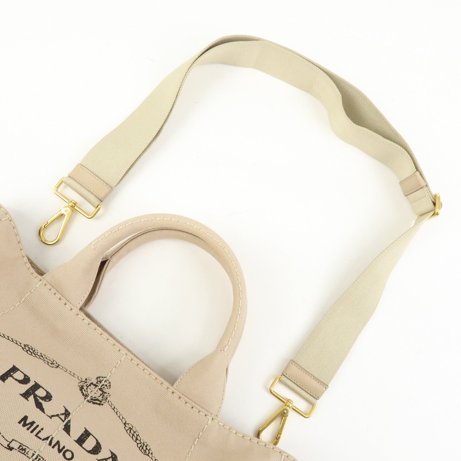 PRADA Canapa Triangle Logo 2Way Tote Hand Shoulder Bag Beige B1877G