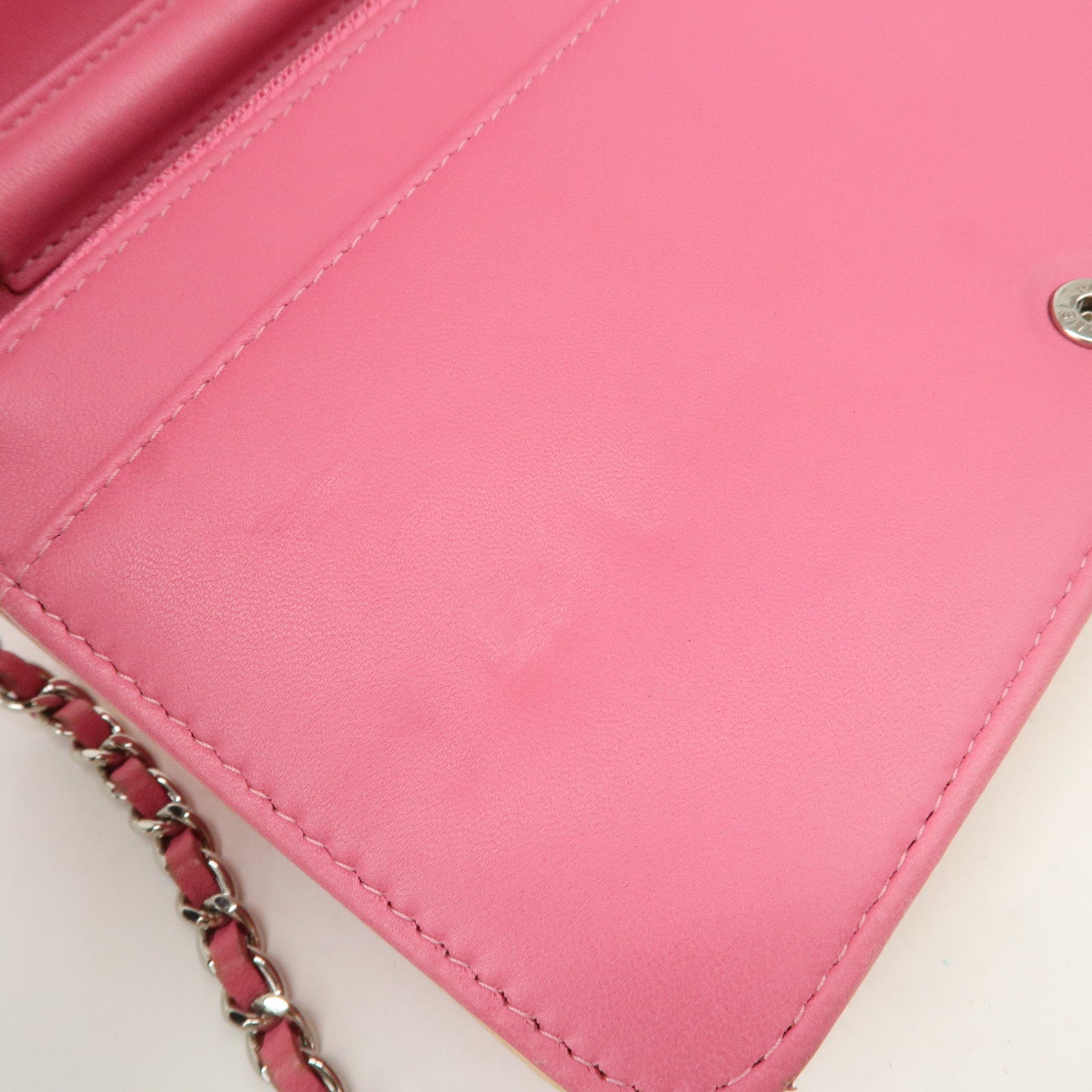 CHANEL Matelasse Leather COCO Mark Chain Shoulder Bag Pink Used