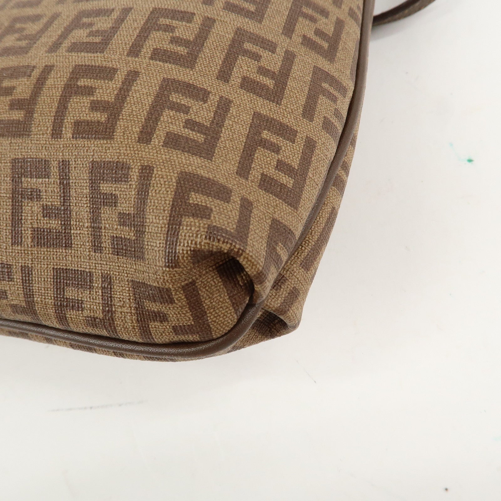 FENDI Zucchino Leather PVC Shoulder Bag Crossbody Bag Brown 8BT075