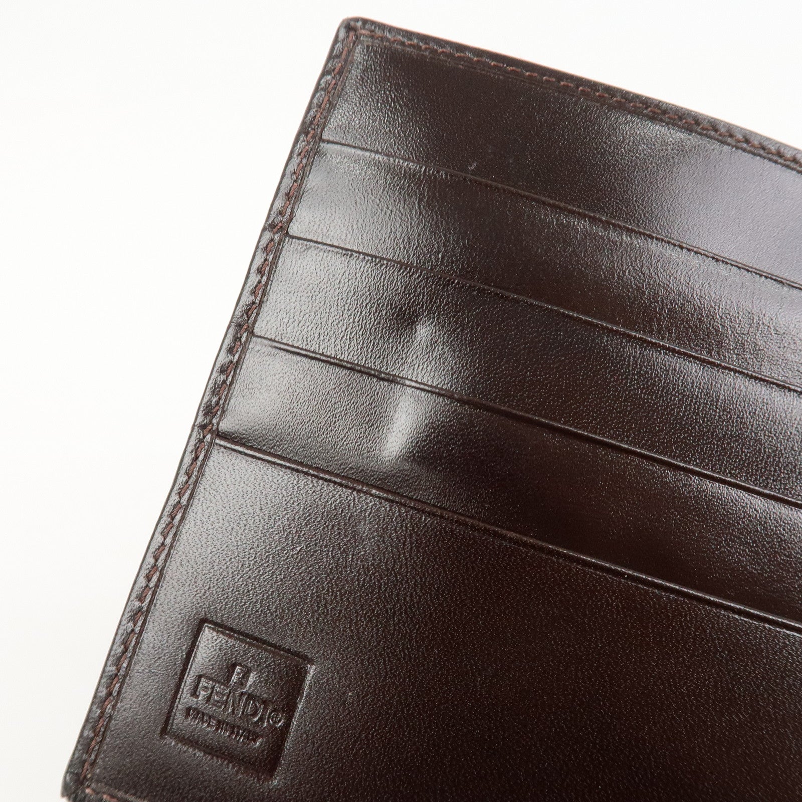 FENDI Zucca Canvas Leather Bi-fold Compact Wallet Brown Black