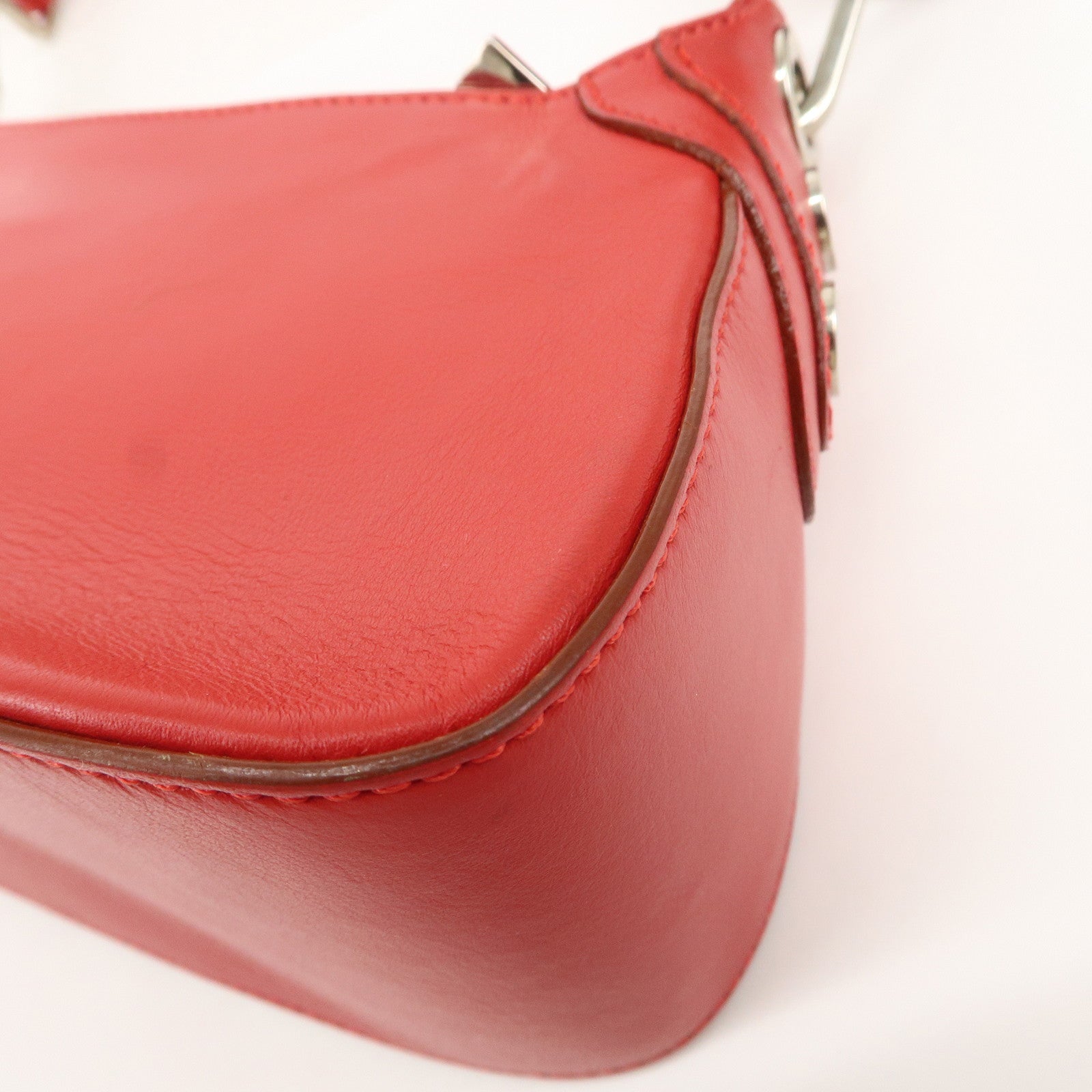 BURBERRY Logo Leather Shoulder Bag Mini Hand Bag Red Used