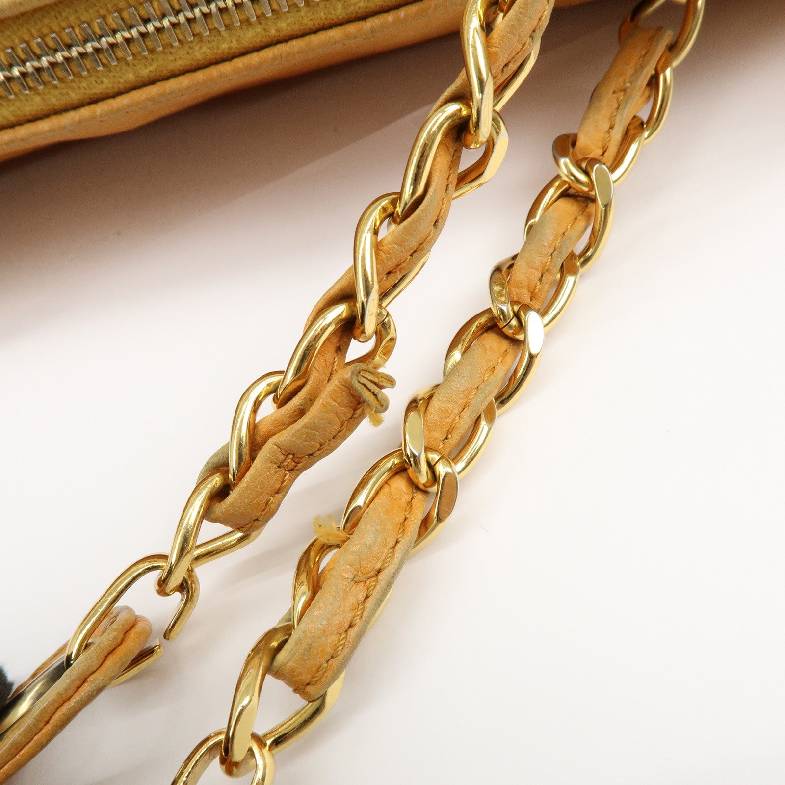 CHANEL COCO Mark Caviarskin Chain Shoulder Bag Boston Bag Yellow