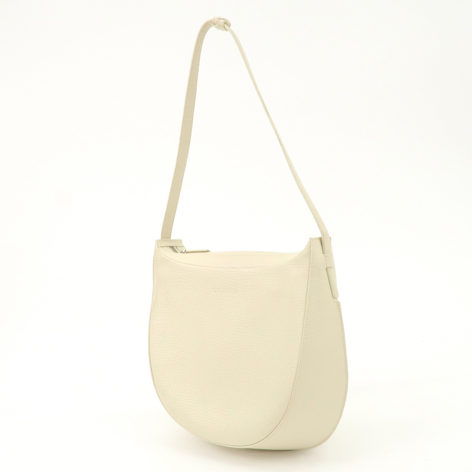 LOEWE Leather Shoulder Bag Ivory Silver Hardware Used