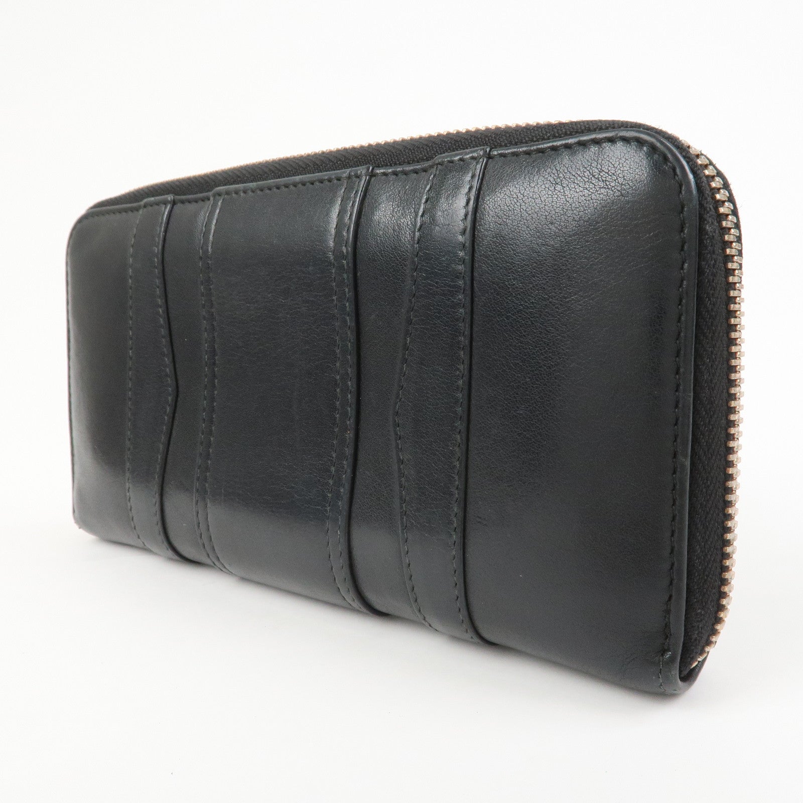 BVLGARI B-zero 1 Leather Zip Around Bi-fold Long Wallet Black