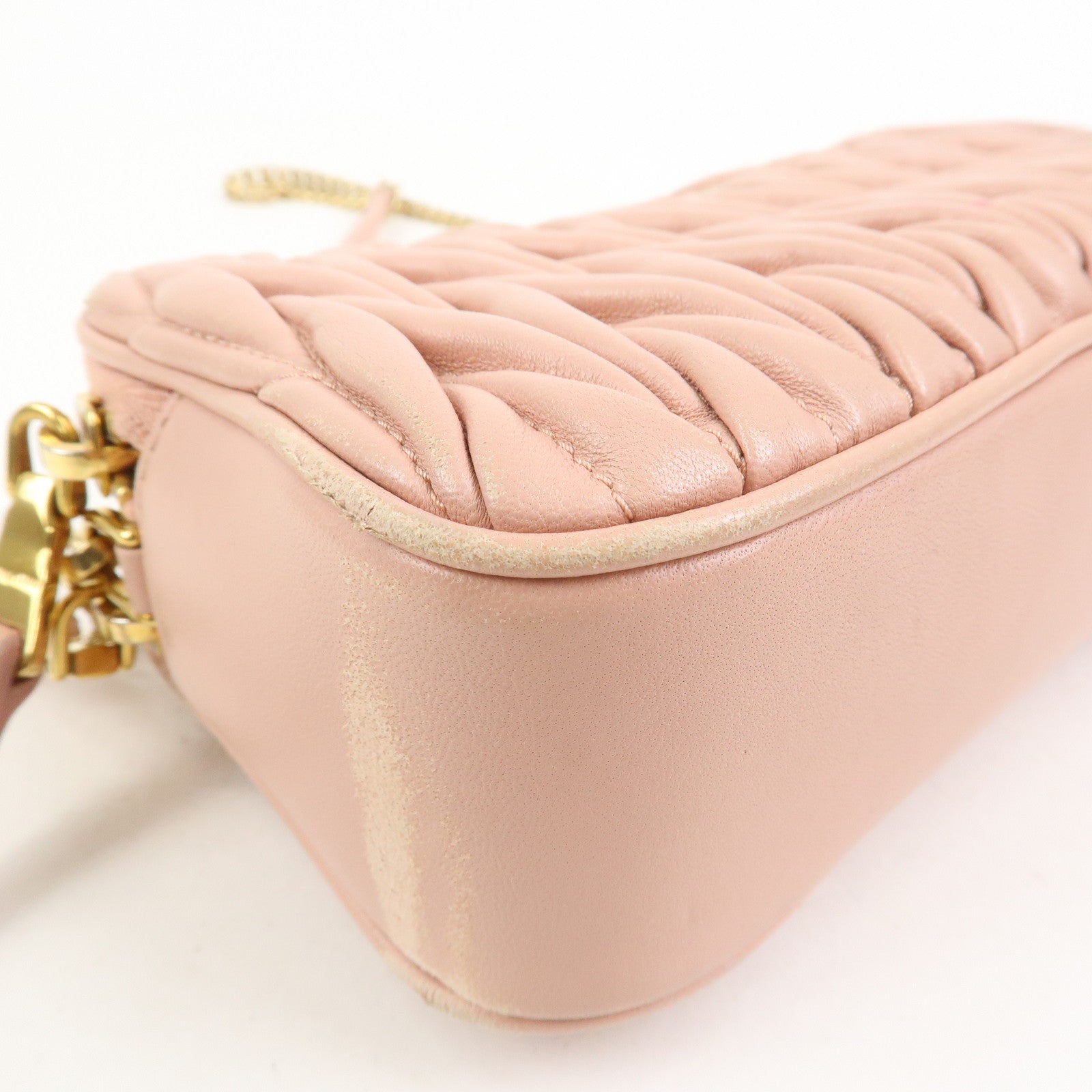 MIU MIU Matelasse Leather Chain Shoulder Bag Crossbody Bag Pink