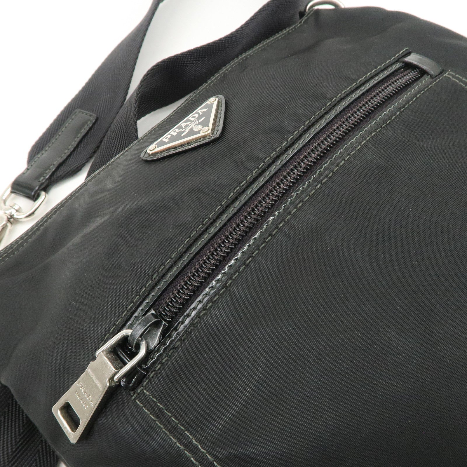 PRADA Triangle Logo Nylon Patent Leather Shoulder Bag Black Used