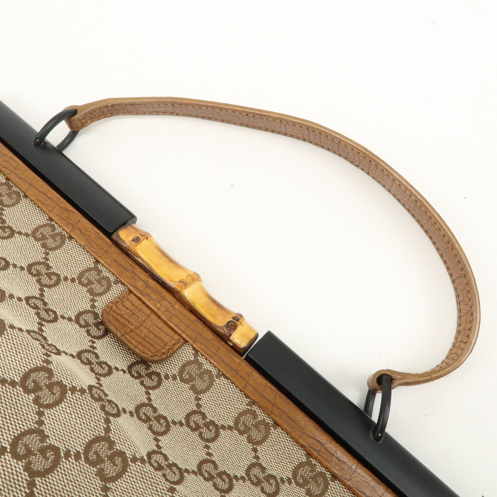GUCCI Bamboo GG Canvas Leather Hand Bag Beige Brown 112366 Used