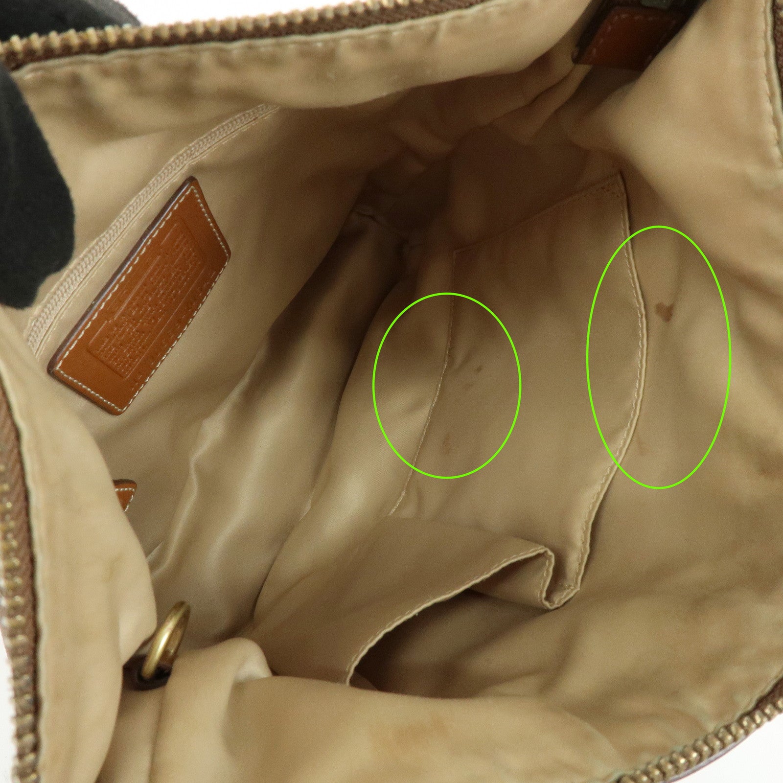 COACH Signature Set of 2 Canvas Leather Shoulder Bag Beige Camel