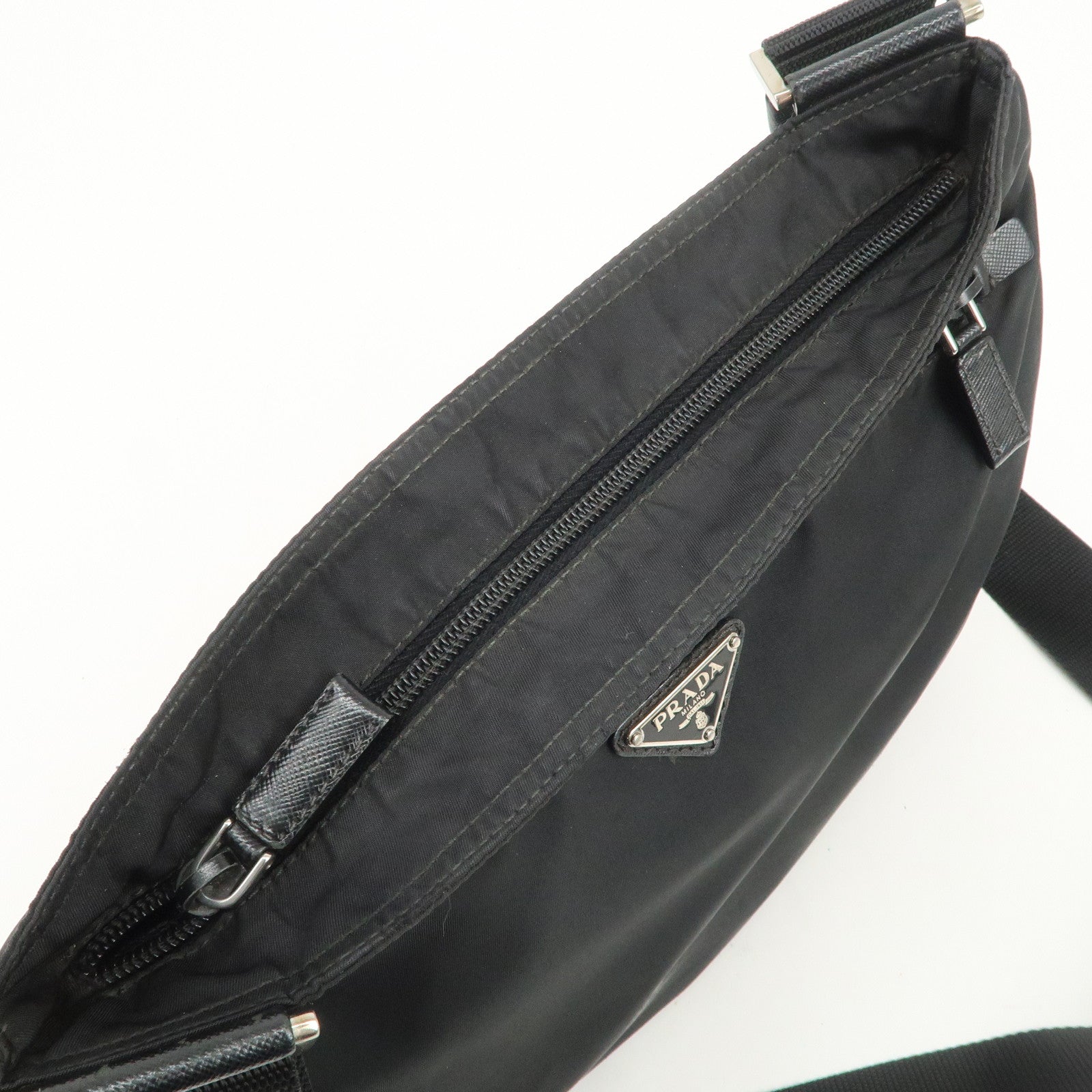PRADA Triangle Logo Nylon Shoulder Bag Crossbody Bag Black