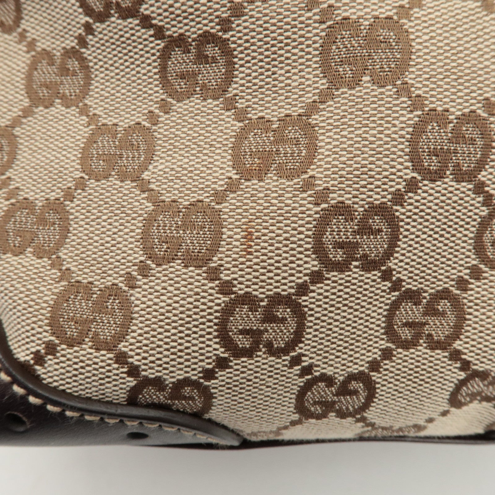 GUCCI GG Canvas Leather Tote Bag Hand Bag Beige Dark Brown 145994 Used