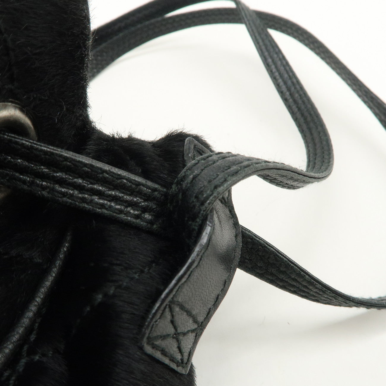 Christian Dior Unborn Carf Leather Drawstring Hand Bag Black Silver