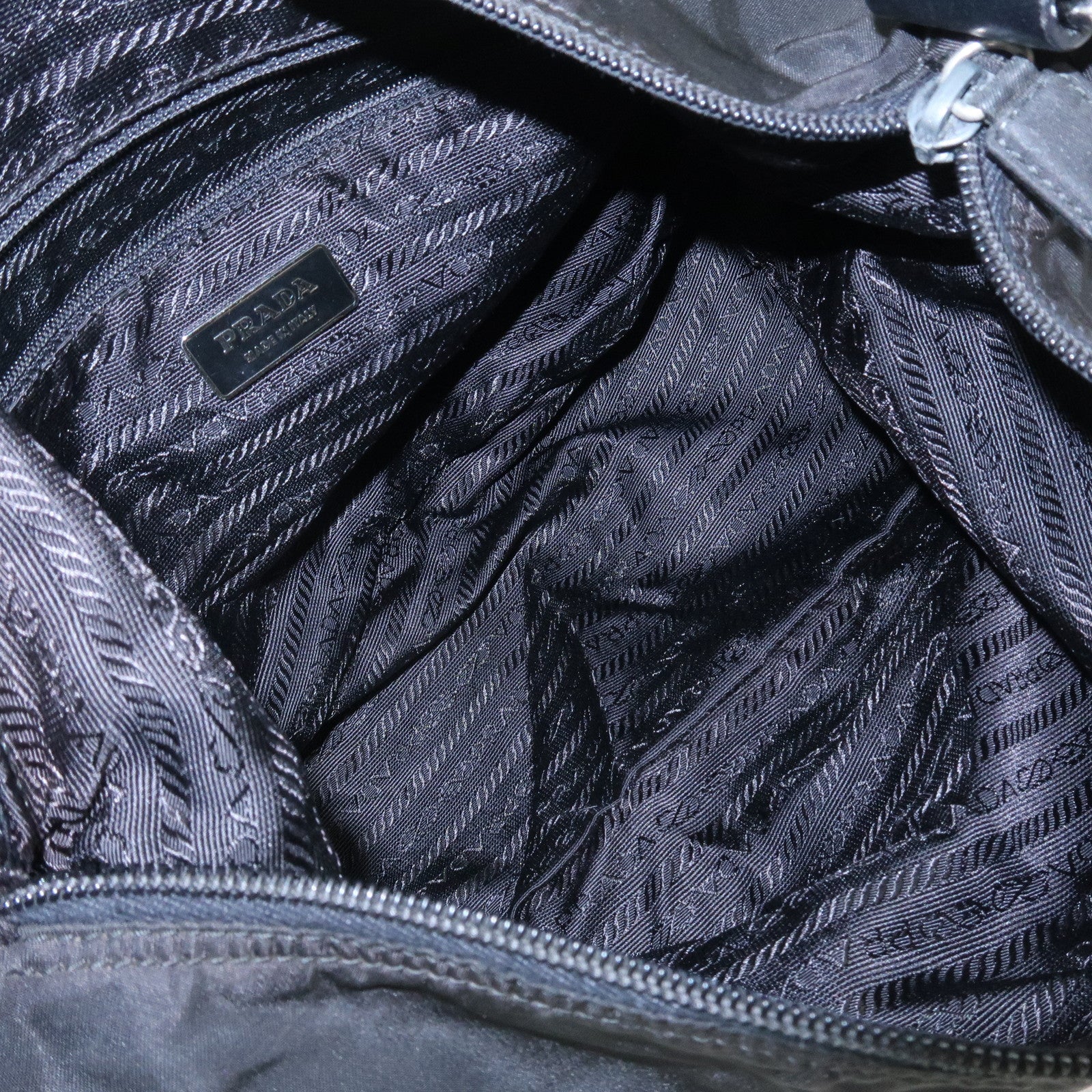 PRADA Triangle Logo Nylon Leather Shoulder Bag Hand Bag Black