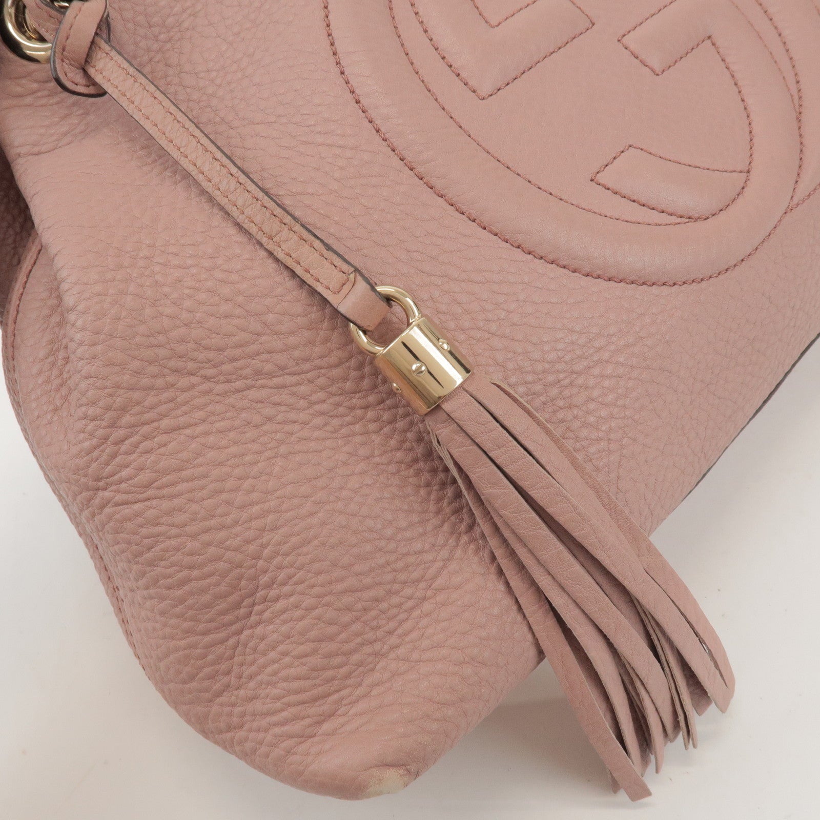 GUCCI SOHO Leather Chain Shoulder Bag Fringe Charm Pink 308982