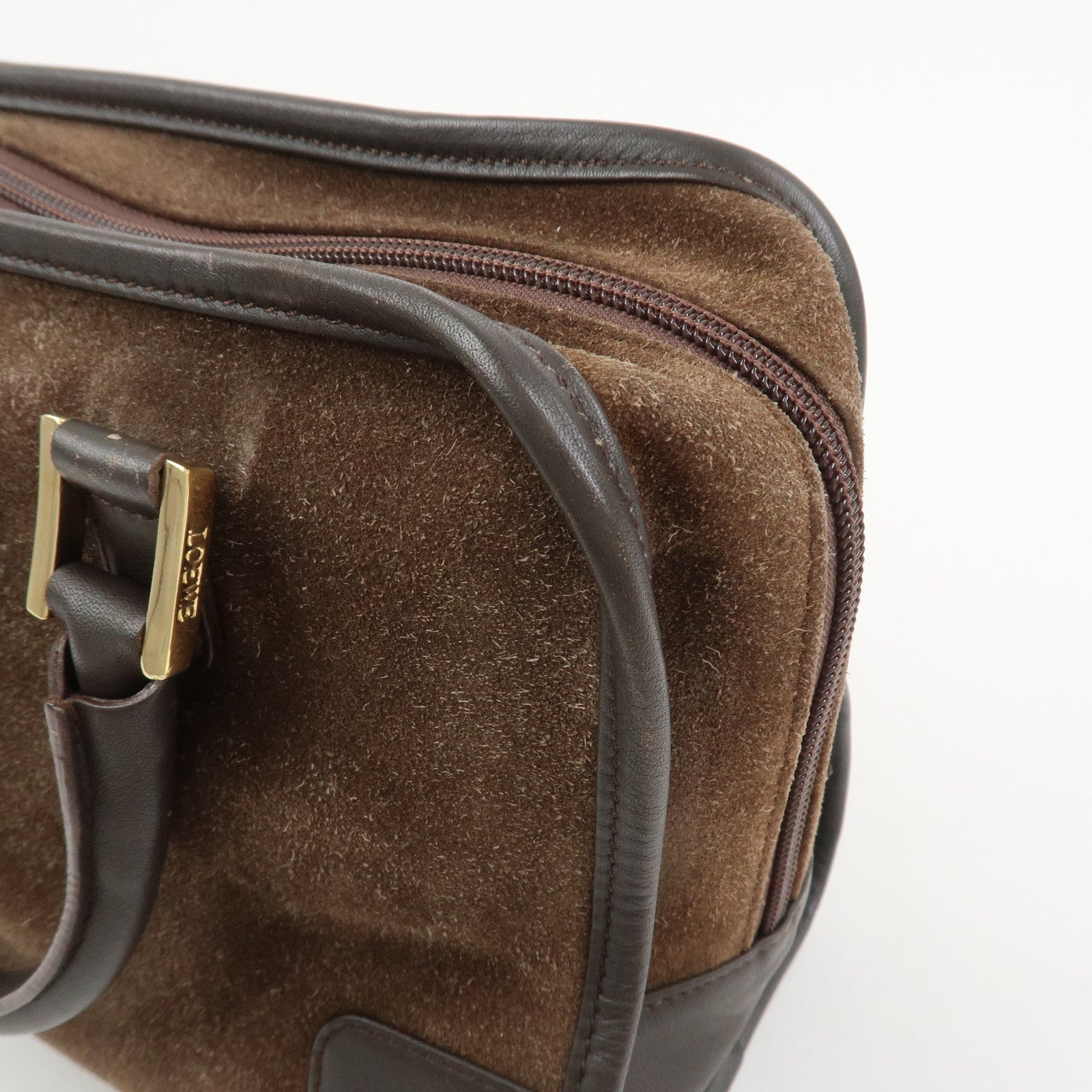 LOEWE Anagram Suede Leather Amazona 27 Hand Bag Brown