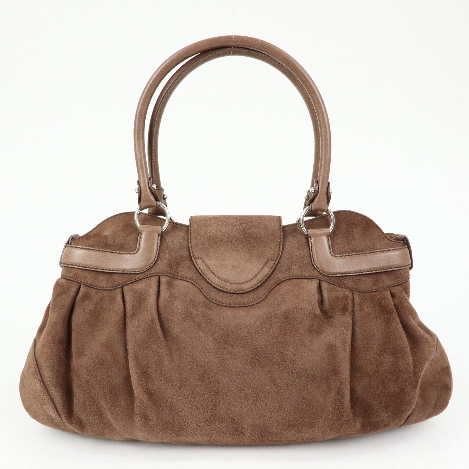 Ferragamo Gancini Suede Leather Shoulder Bag Hand Bag Brown