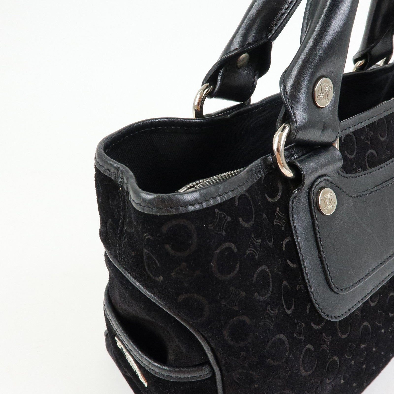 CELINE C Macadam Suede Leather Boogie Bag Hand Bag Black