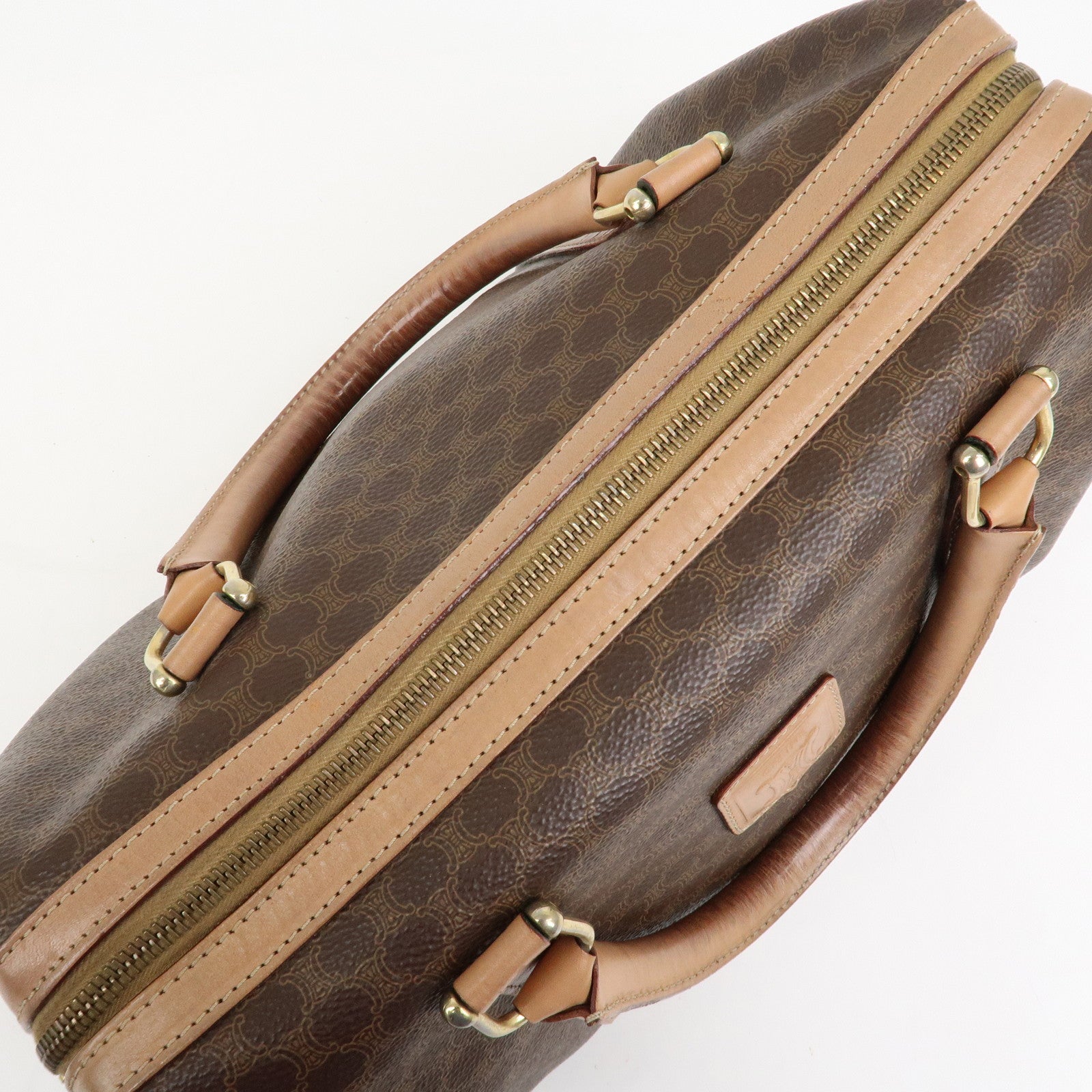 CELINE Macadam PVC Leather Boston Bag Hand Bag Brown