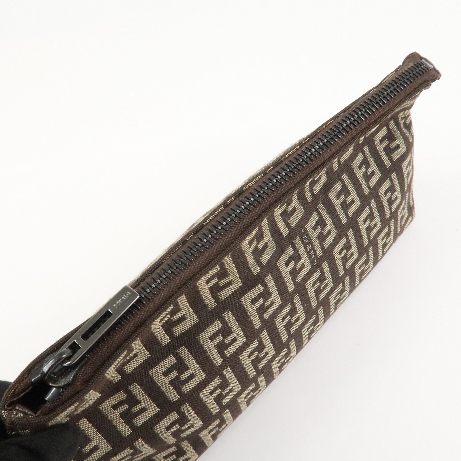 FENDI Zucchino Canvas Leather Cosmetic Pouch Makeup Pouch 7N0038