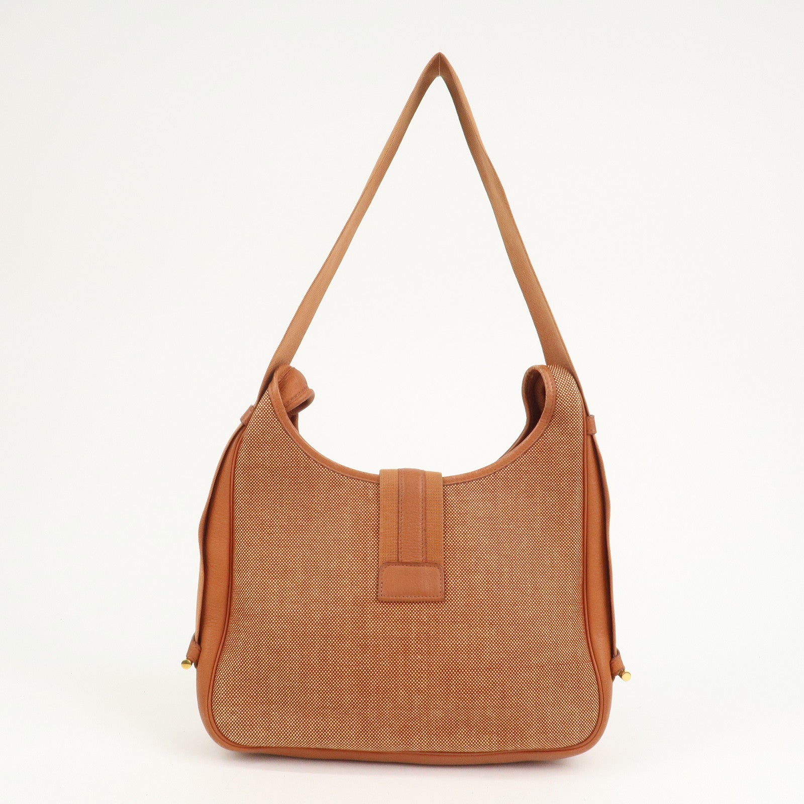 HERMES Toile Ash Leather □B Stamped Sac Shoulder Bag Brown