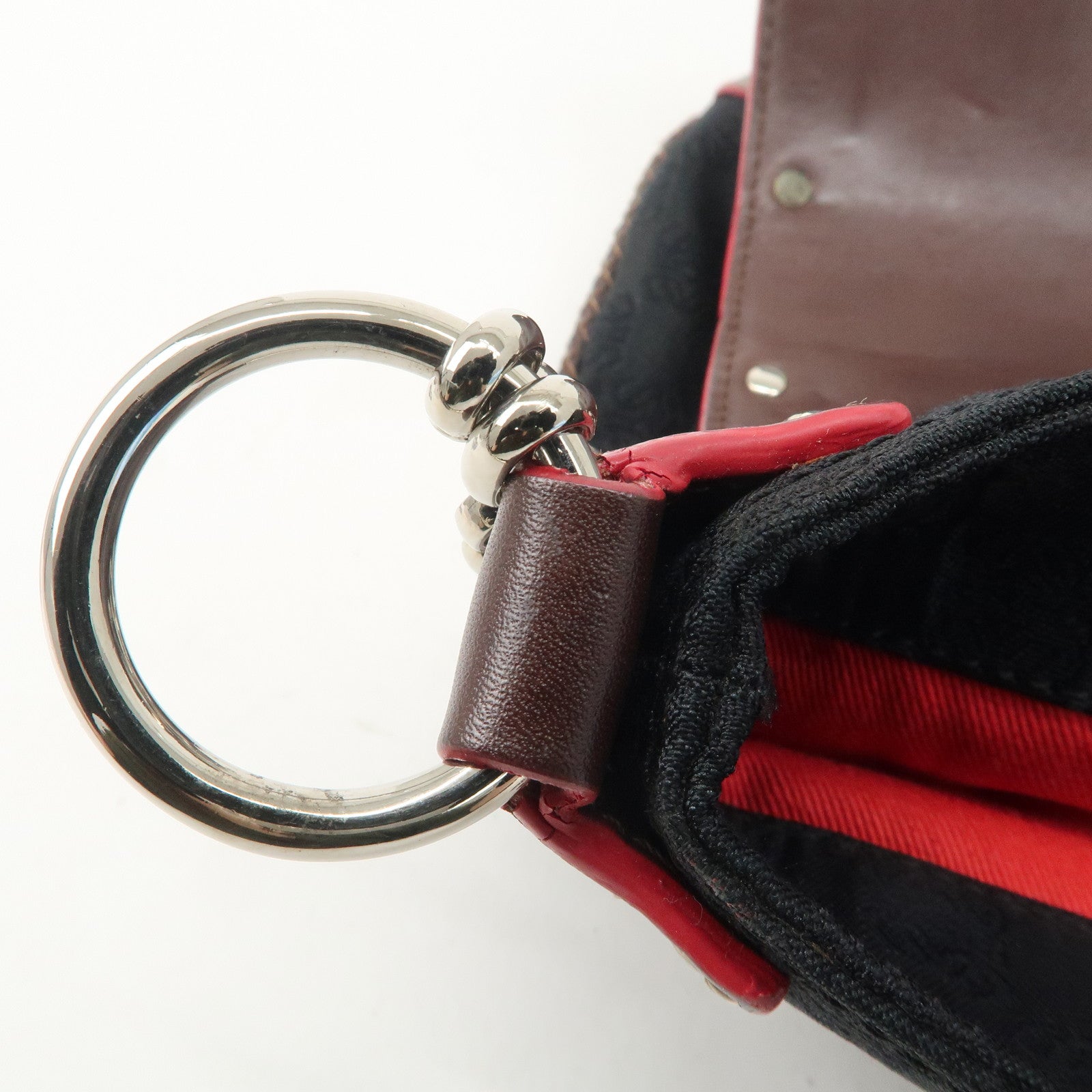 LOEWE Anagram Leather Canvas Chain Shoulder Bag Black Brown