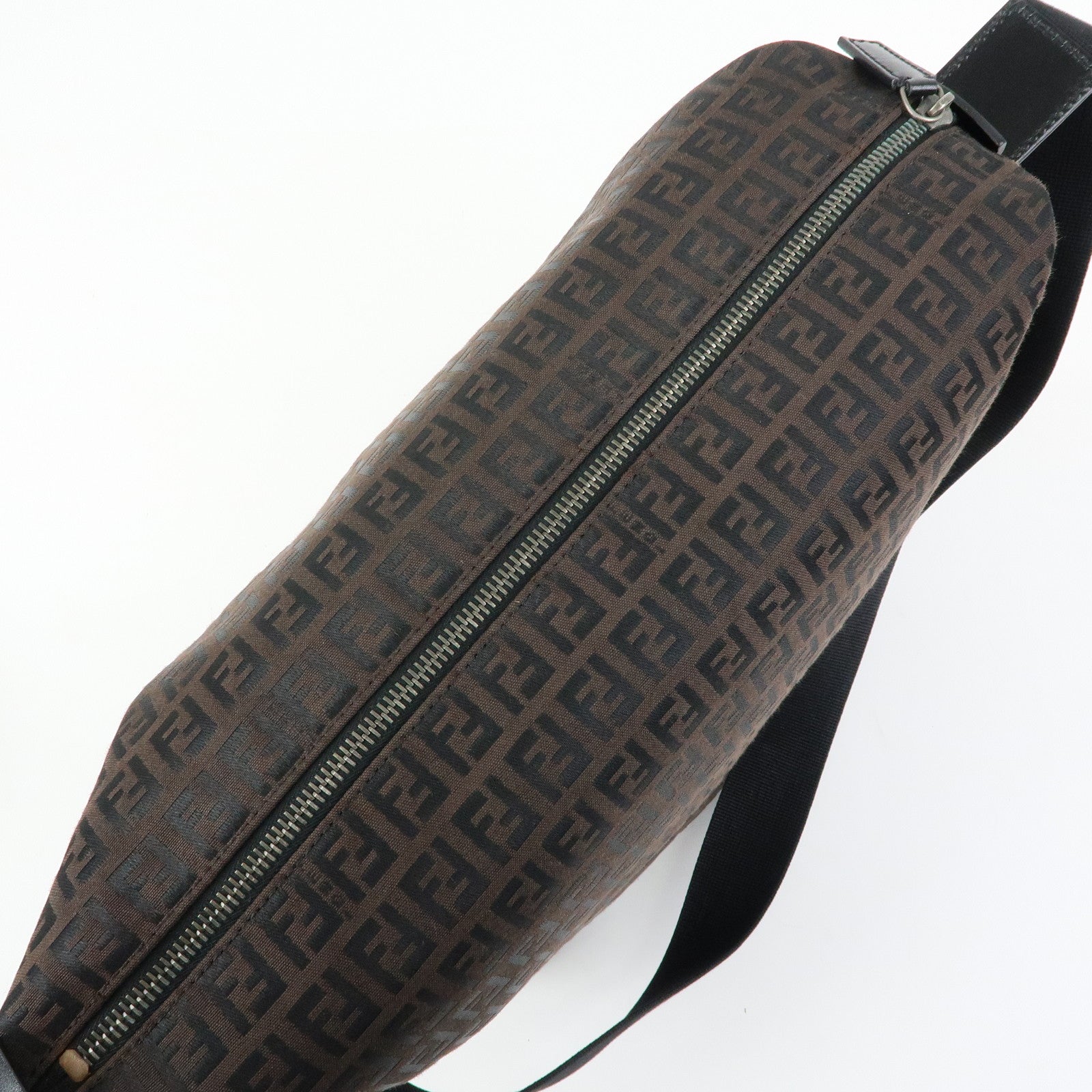 FENDI Zucchino Canvas Leather Shoulder Crossbody Bag Brown 7VA003