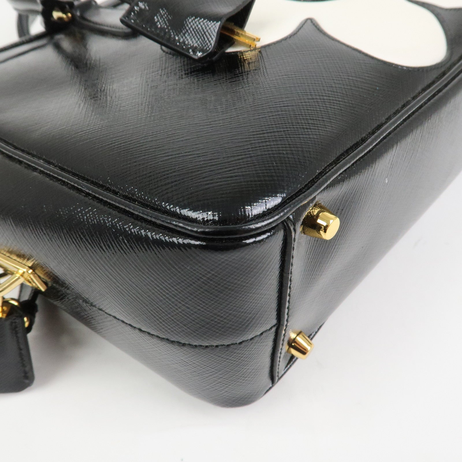 PRADA Flower Saffiano Leather 2Way Bag Hand Bag Black BL095M