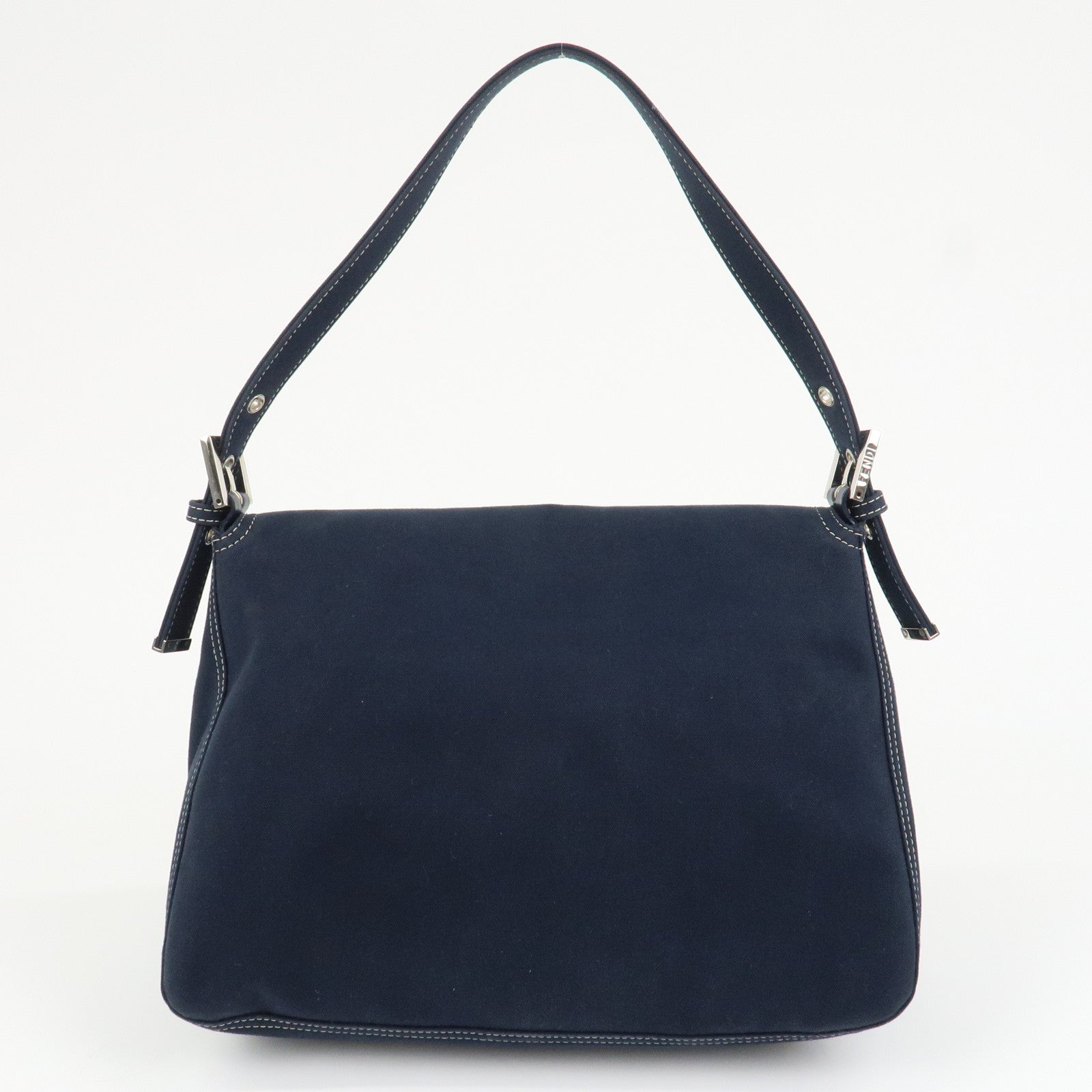 FENDI Mamma Baguette Canvas Shoulder Bag Hand Bag Navy 26325
